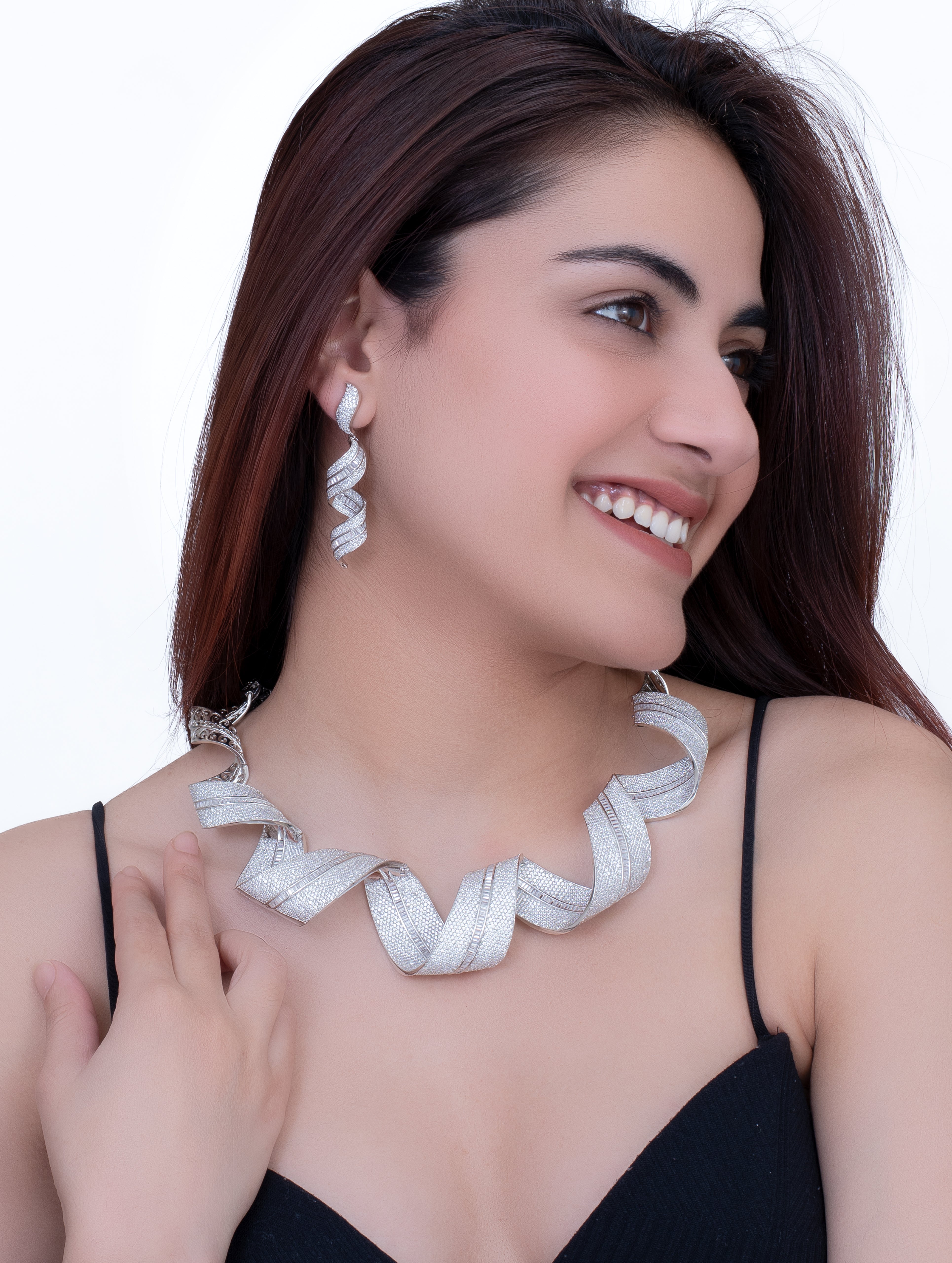 Twisted Silver Mesh Necklace & Earrings Set
