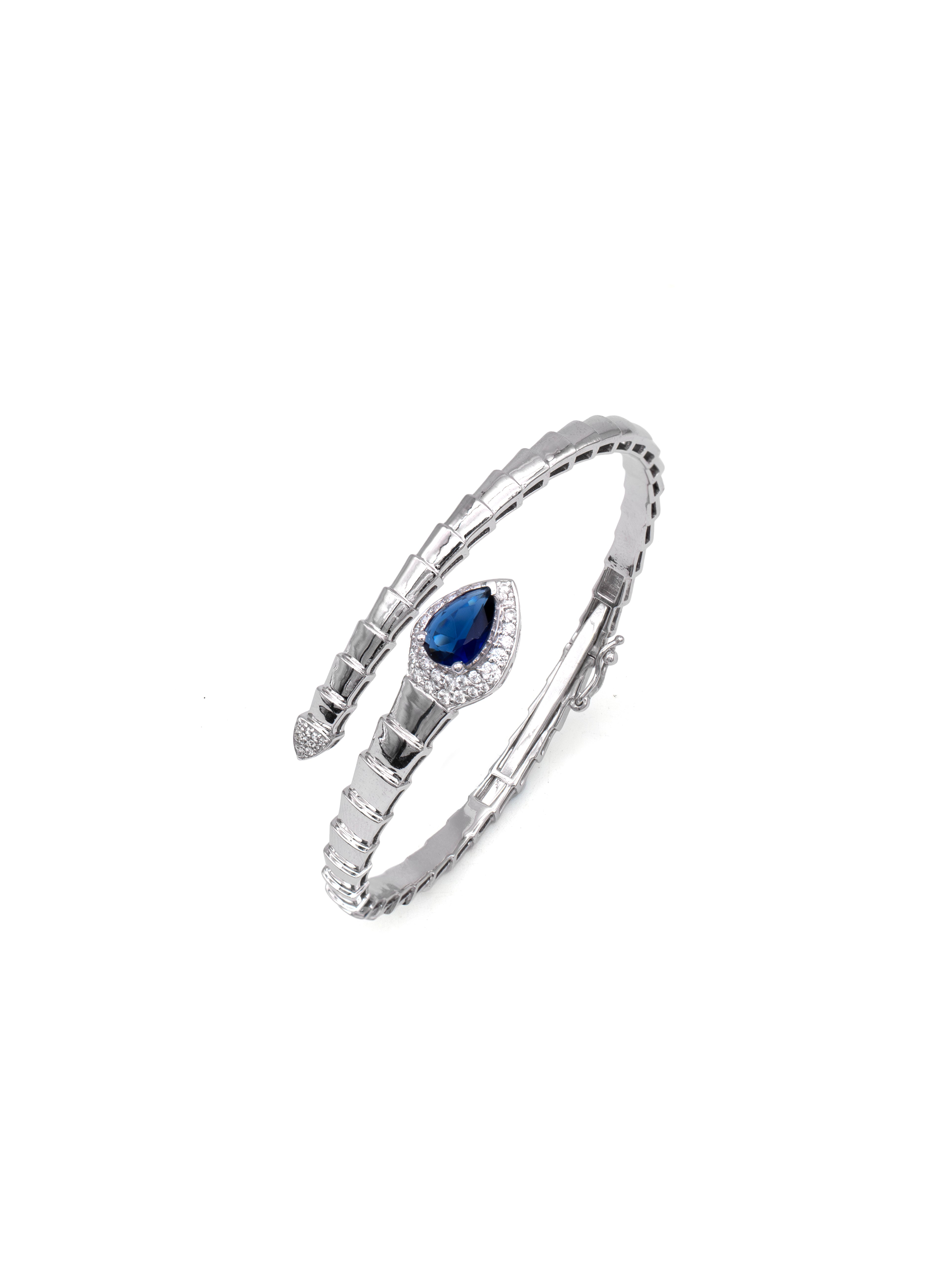 Blue Radiance 925 Silver Openable Kada Bracelet with White Swarovski Stones