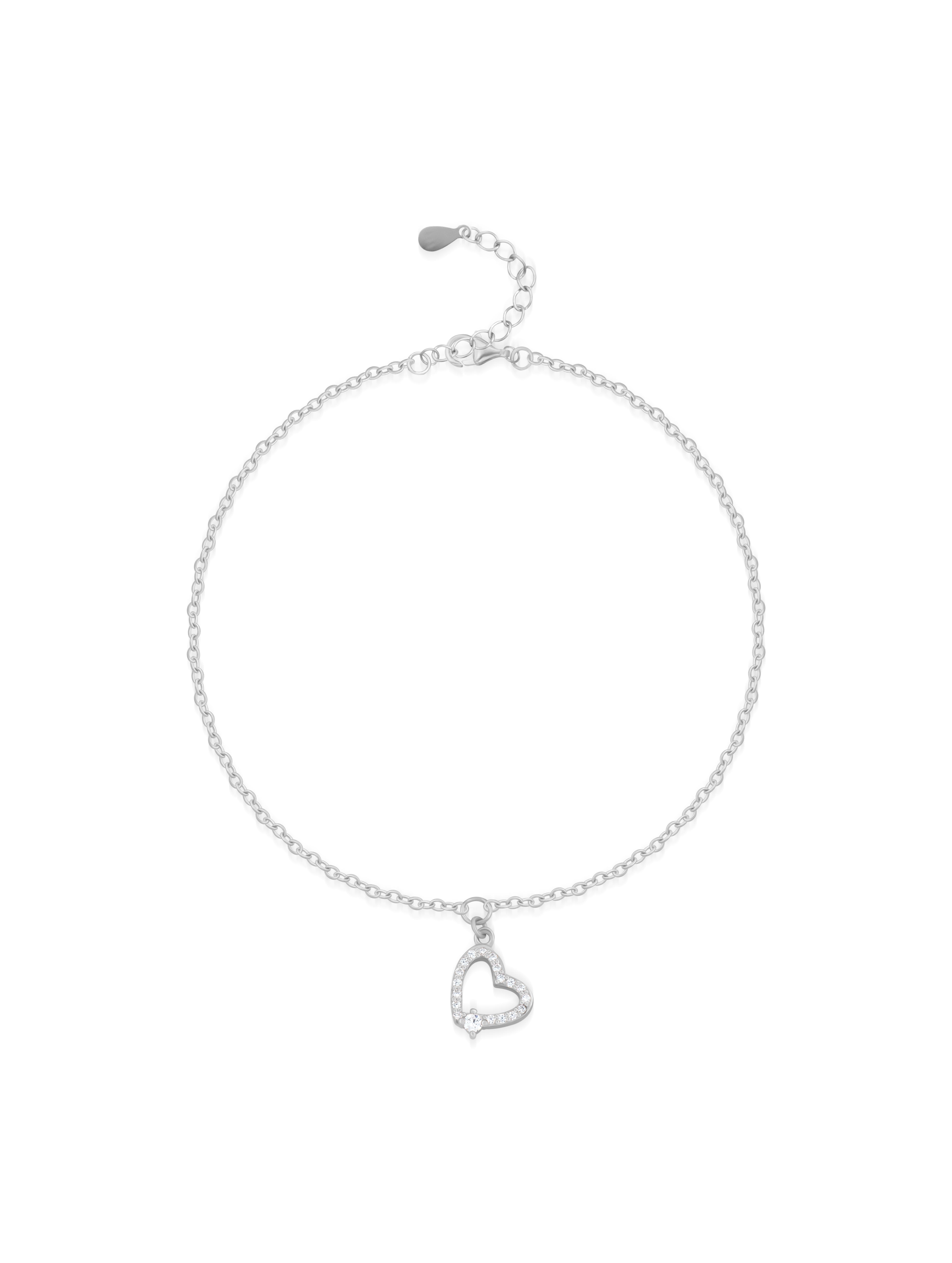 Heart Charm Silver Chain Bracelet