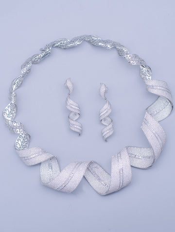 Twisted Silver Mesh Necklace & Earrings Set