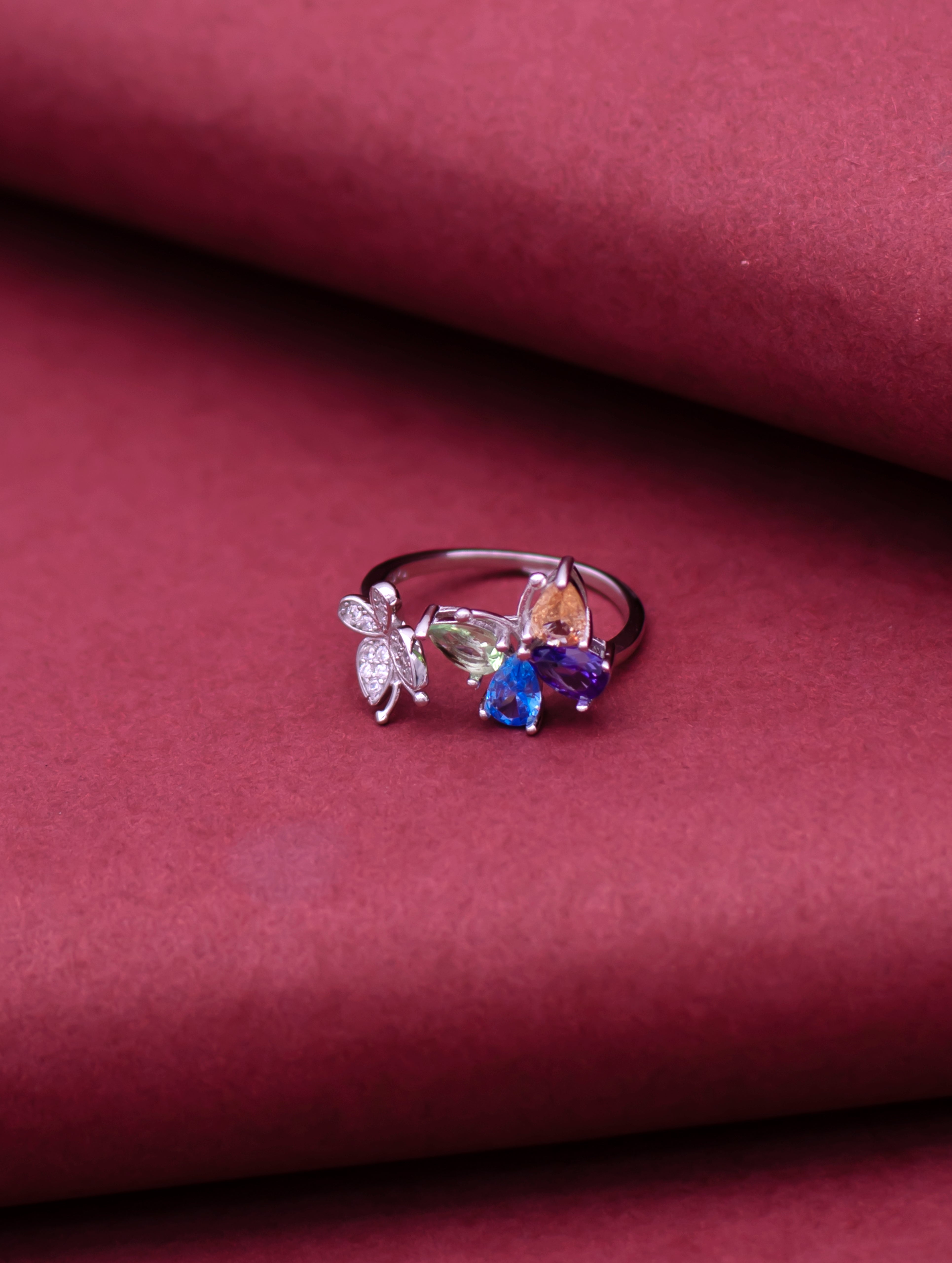 Dual Stone Silver Ring with Swarovski Zircon