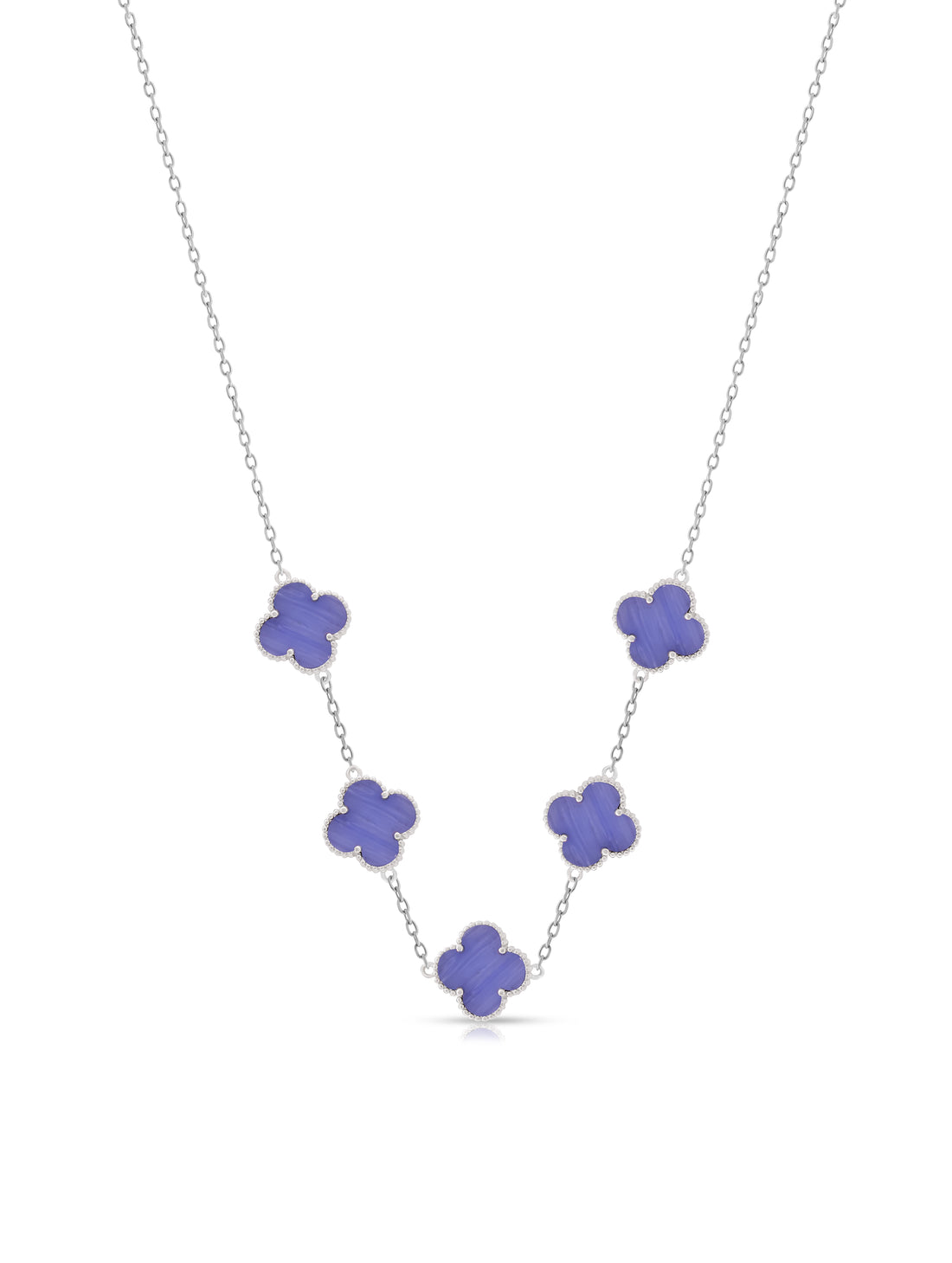 Lavender Enamel Clover Silver Necklace