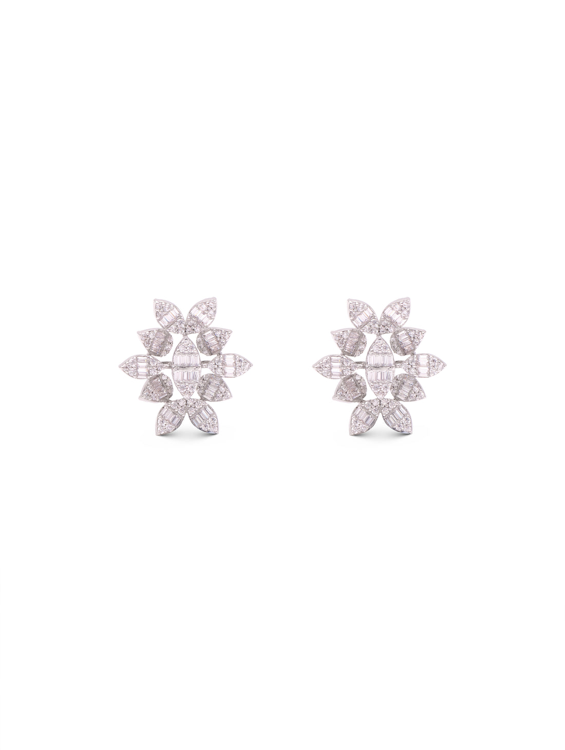 Silver Leaf Shine 925 Silver White Swarovski Zircon Earrings