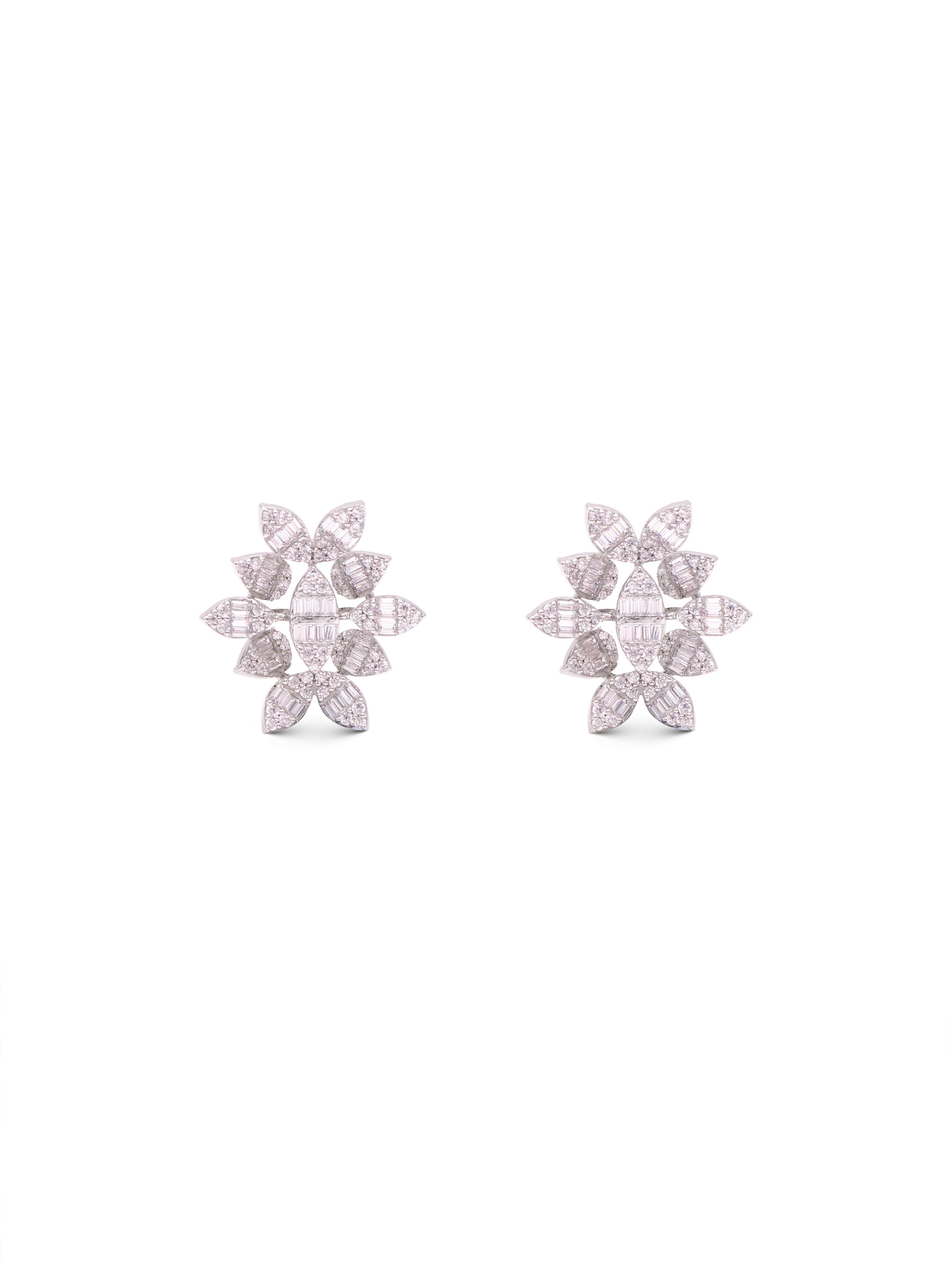Silver Leaf Shine 925 Silver White Swarovski Zircon Earrings