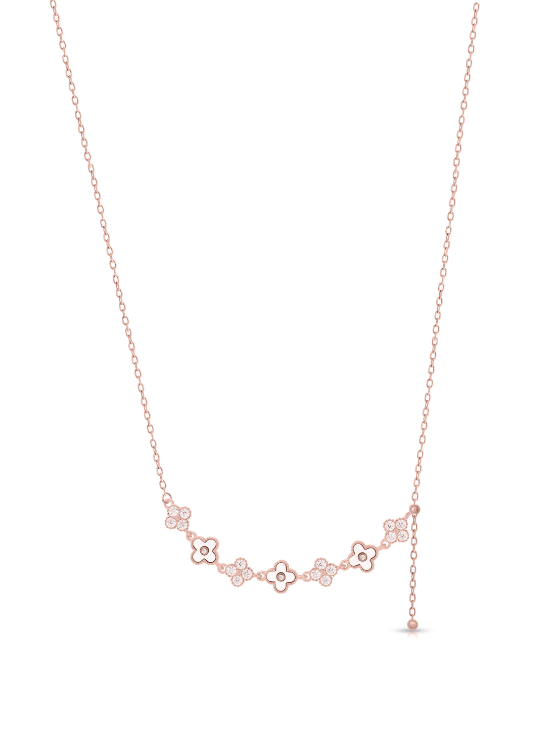 Pink Enamel & Swarovski Floral Silver Necklace