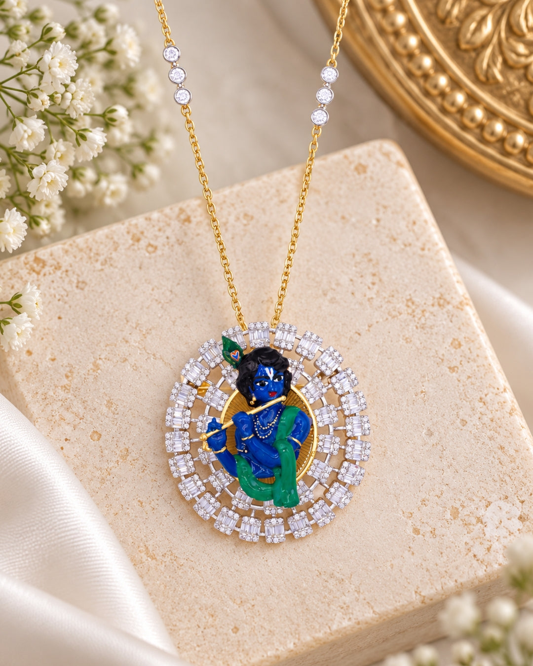 Gold-Plated Krishna Radiant Halo Convertible Brooch & Pendant