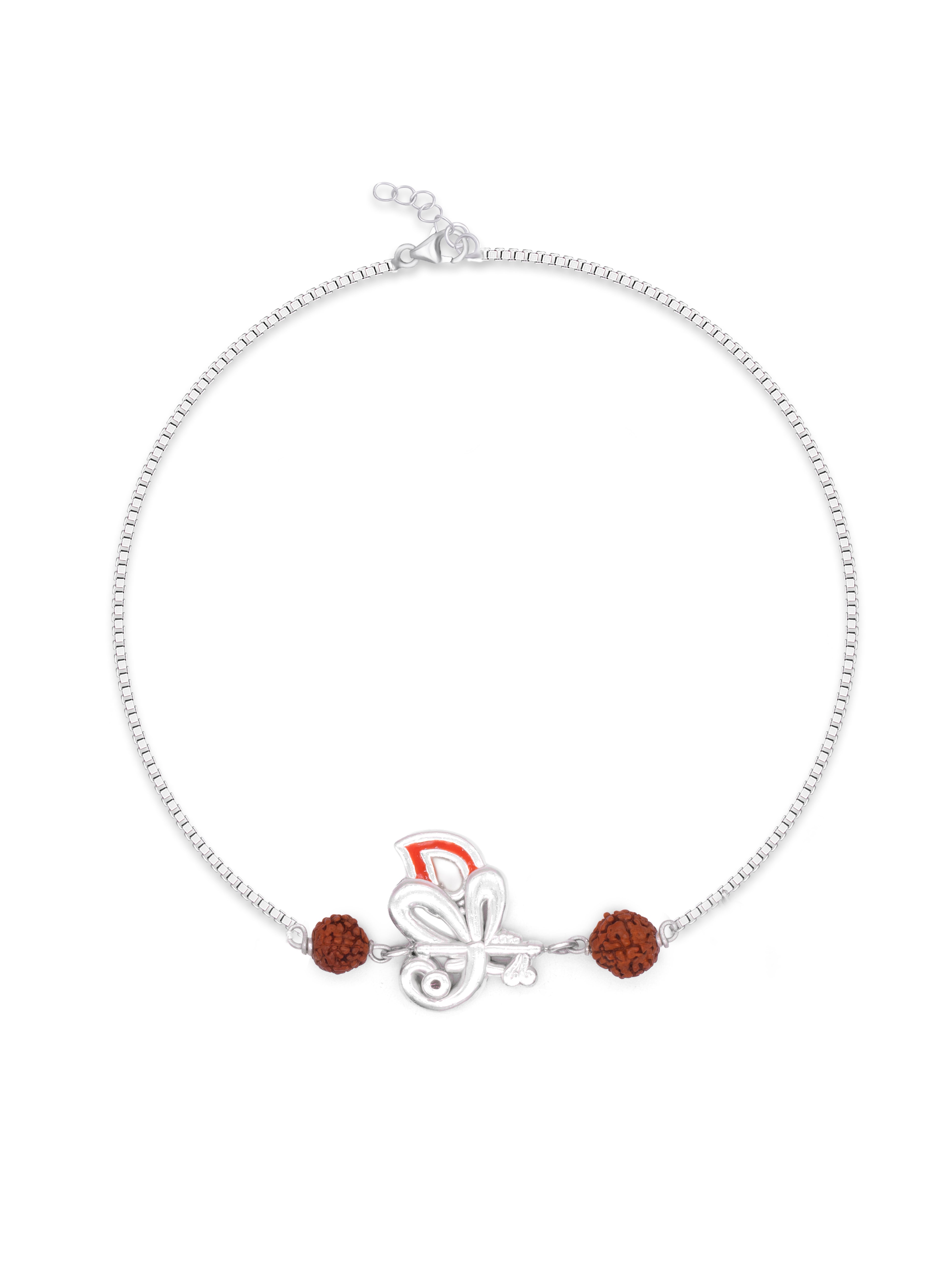 Silver Peacock Rakhi with Rudraksha Beads
