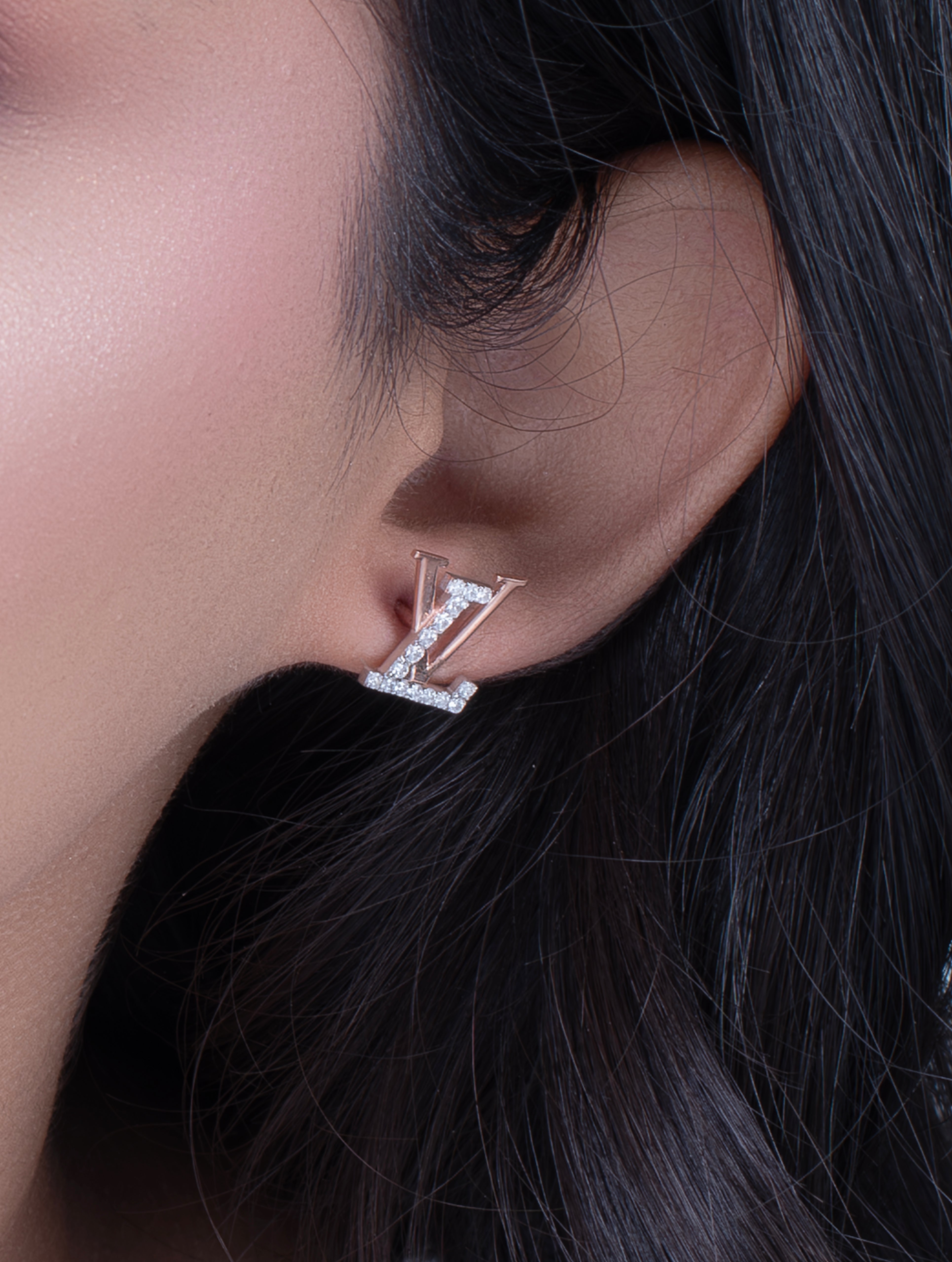 Rose Gold LV Monogram Stud Earrings