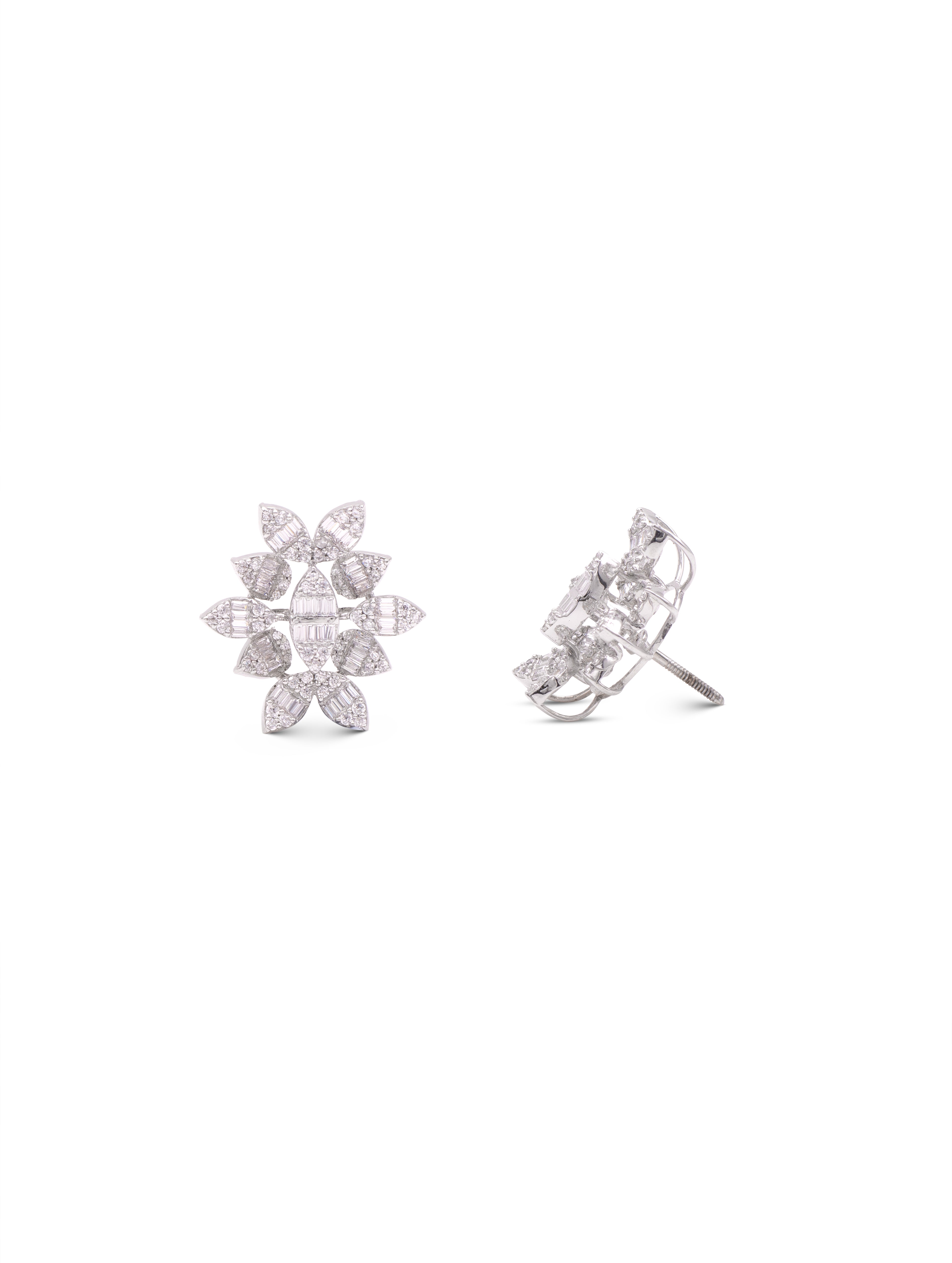 Silver Leaf Shine 925 Silver White Swarovski Zircon Earrings