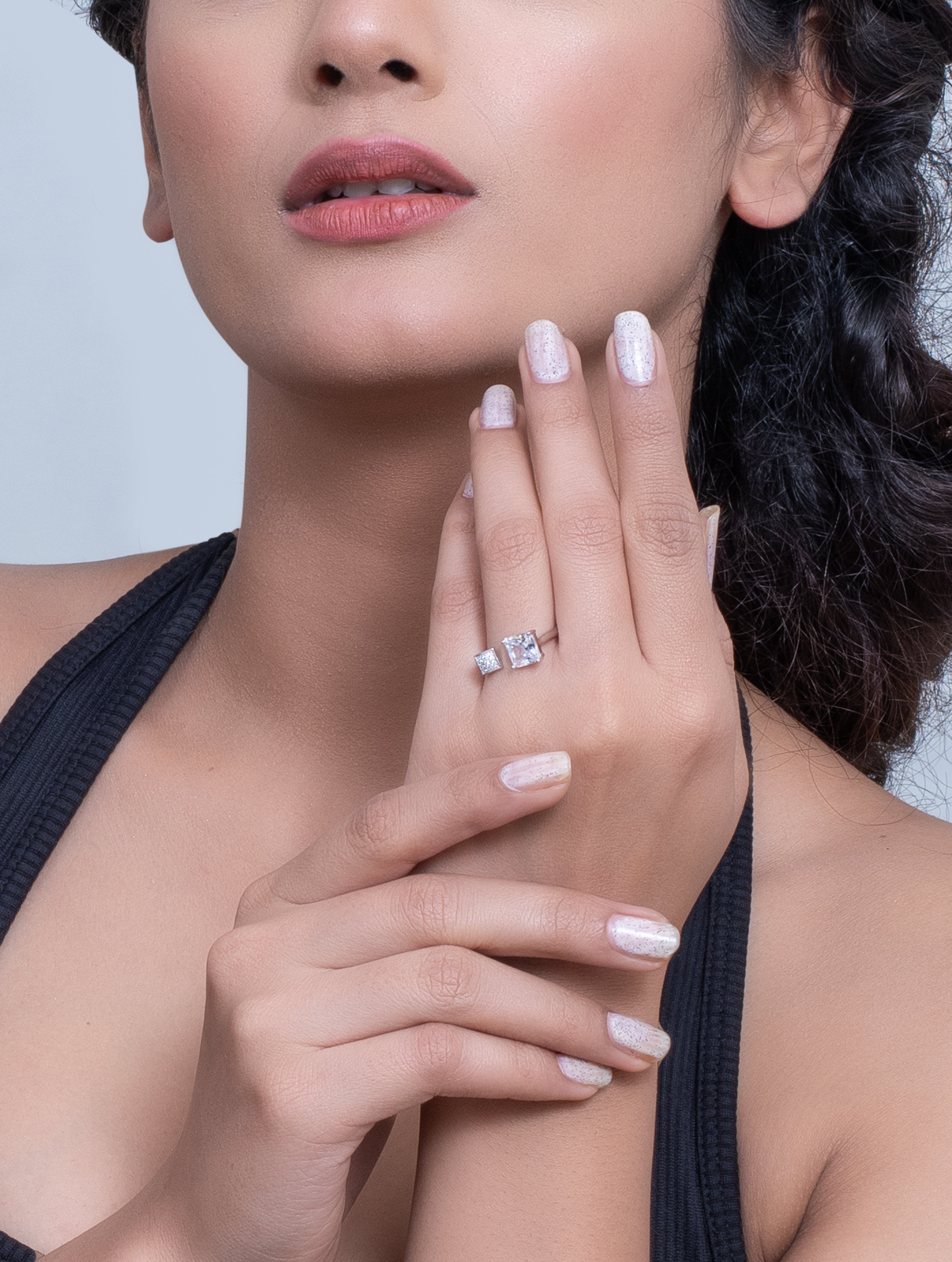 Vivid Square Silver Adjustable Ring