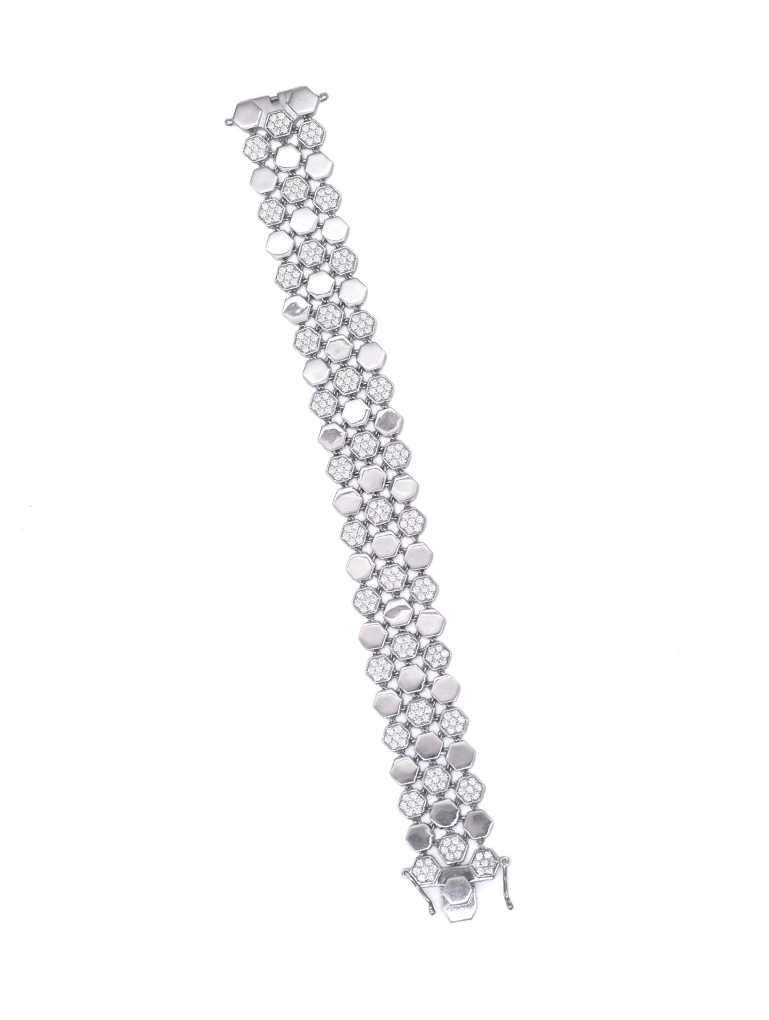 Triple Layered Cubic Design 925 Silver Bracelet with White Swarovski Zircon Stones