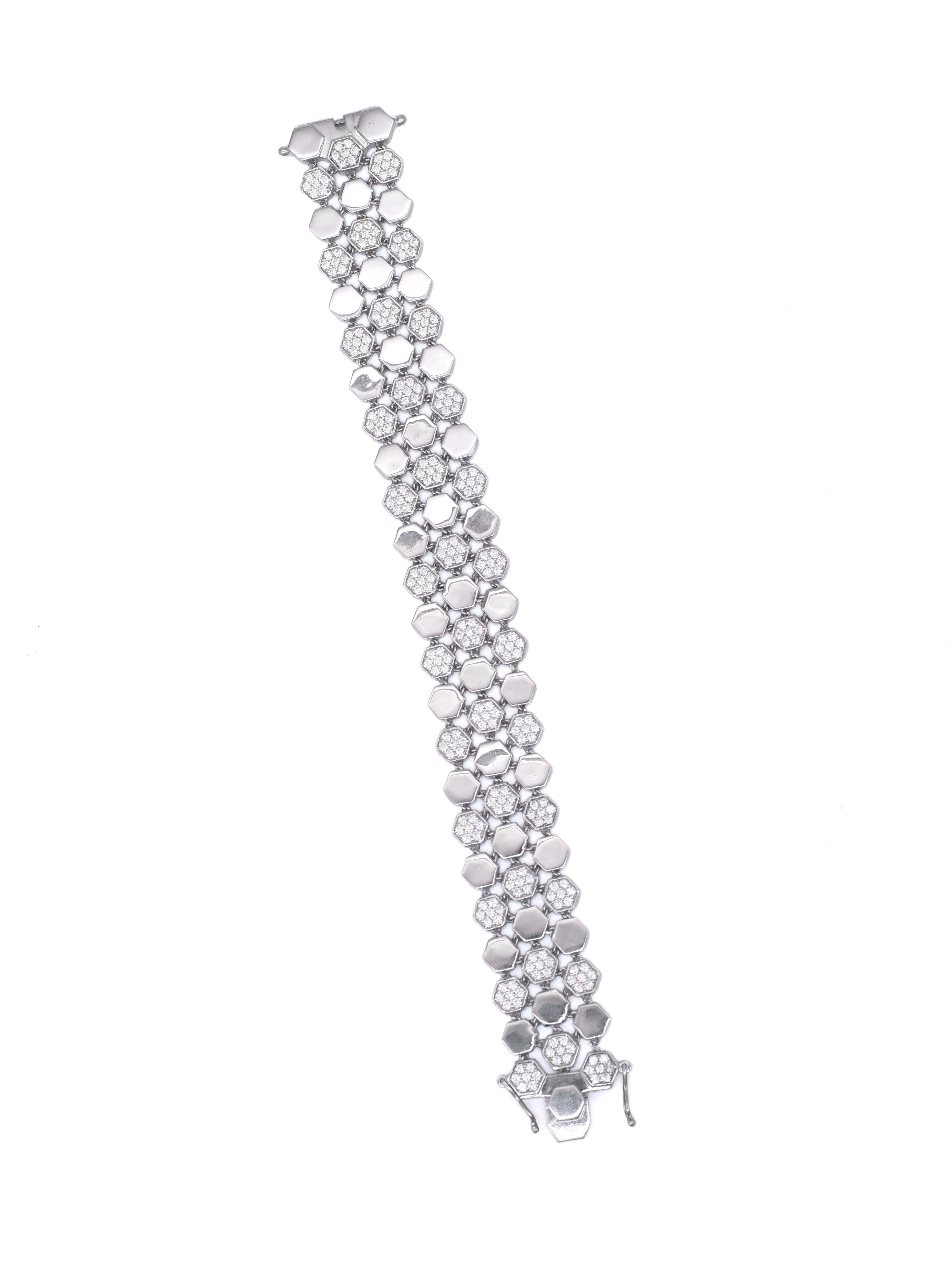 Triple Layered Cubic Design 925 Silver Bracelet with White Swarovski Zircon Stones