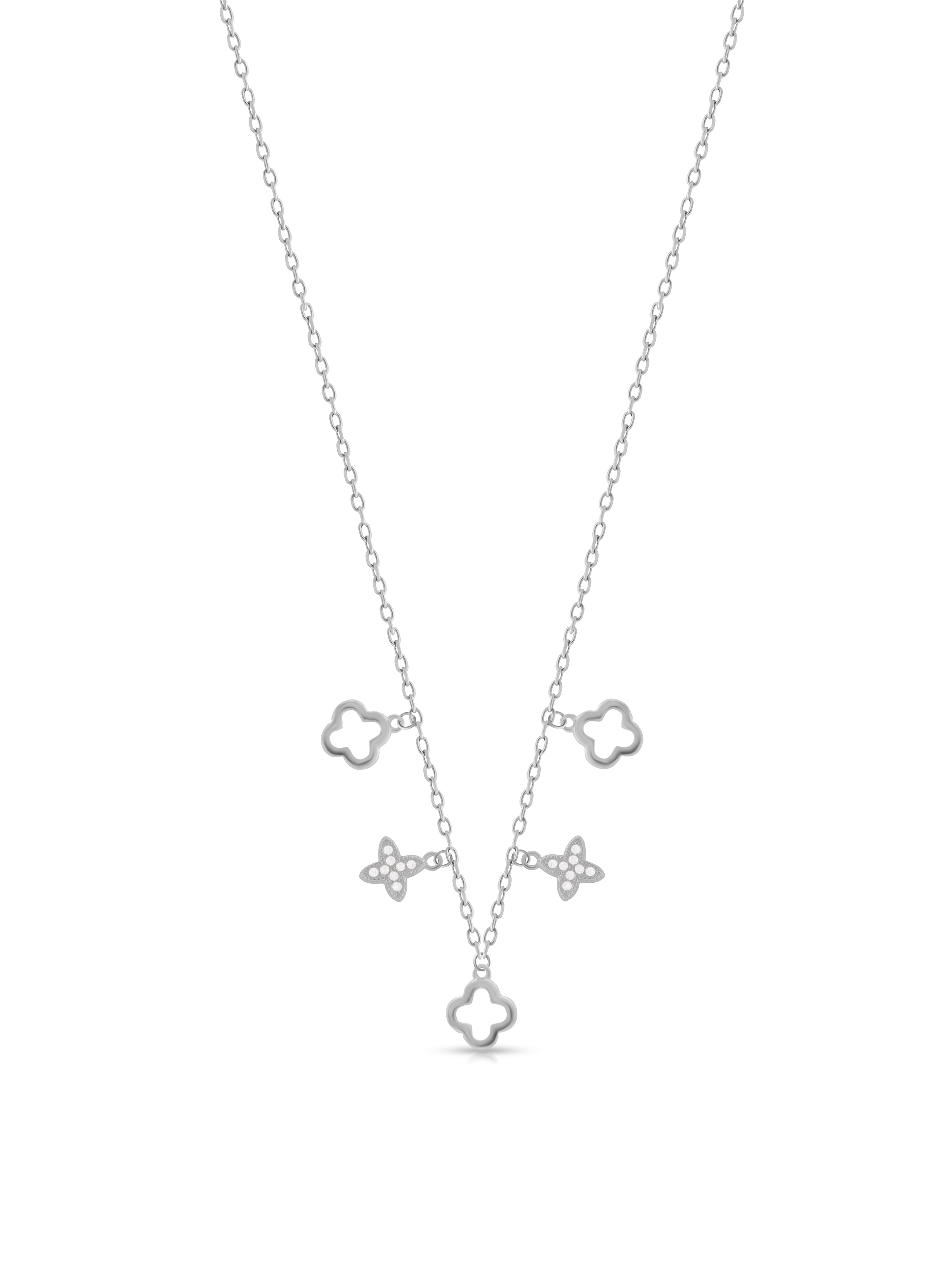 Clover Charm Silver Necklace with Swarovski Zircon