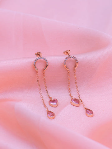 Pink Heart Stone Dangling Earrings