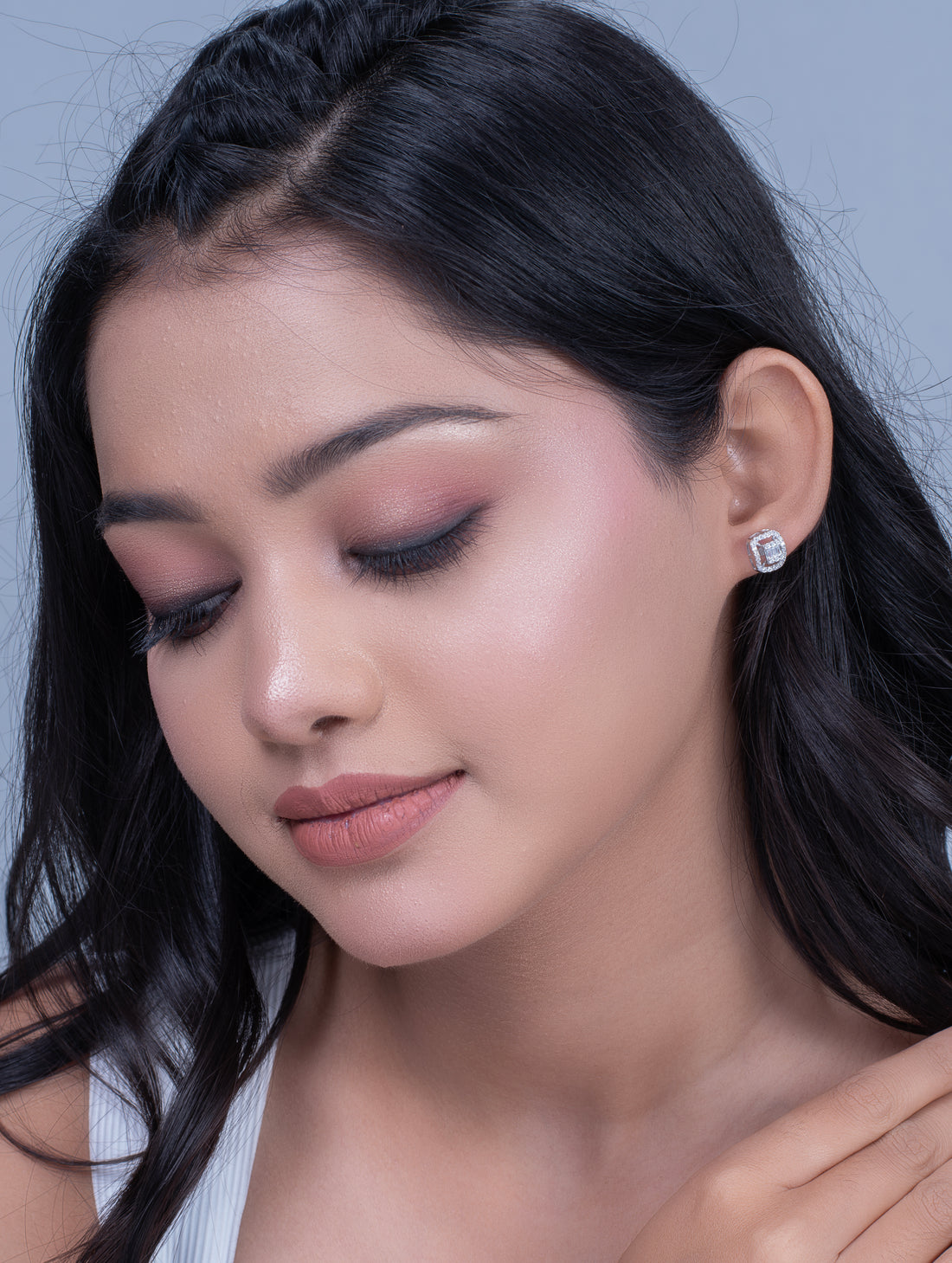 Silver Square Cluster Stud Earrings