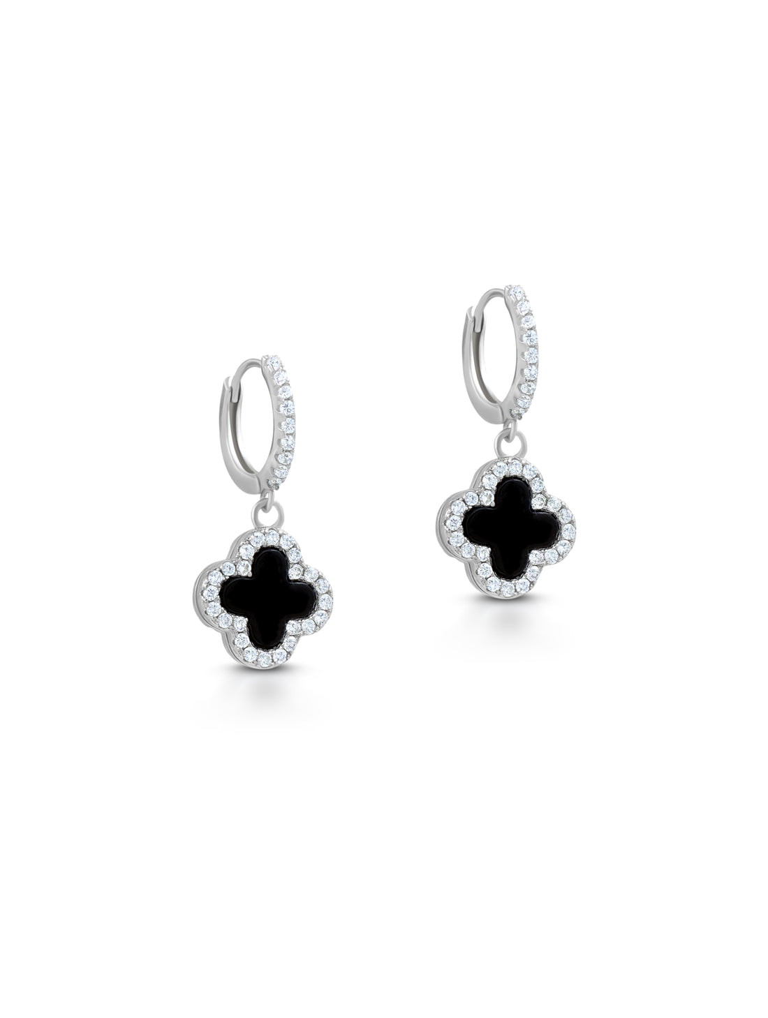 Reversible Black Onyx Clover Huggie Earrings