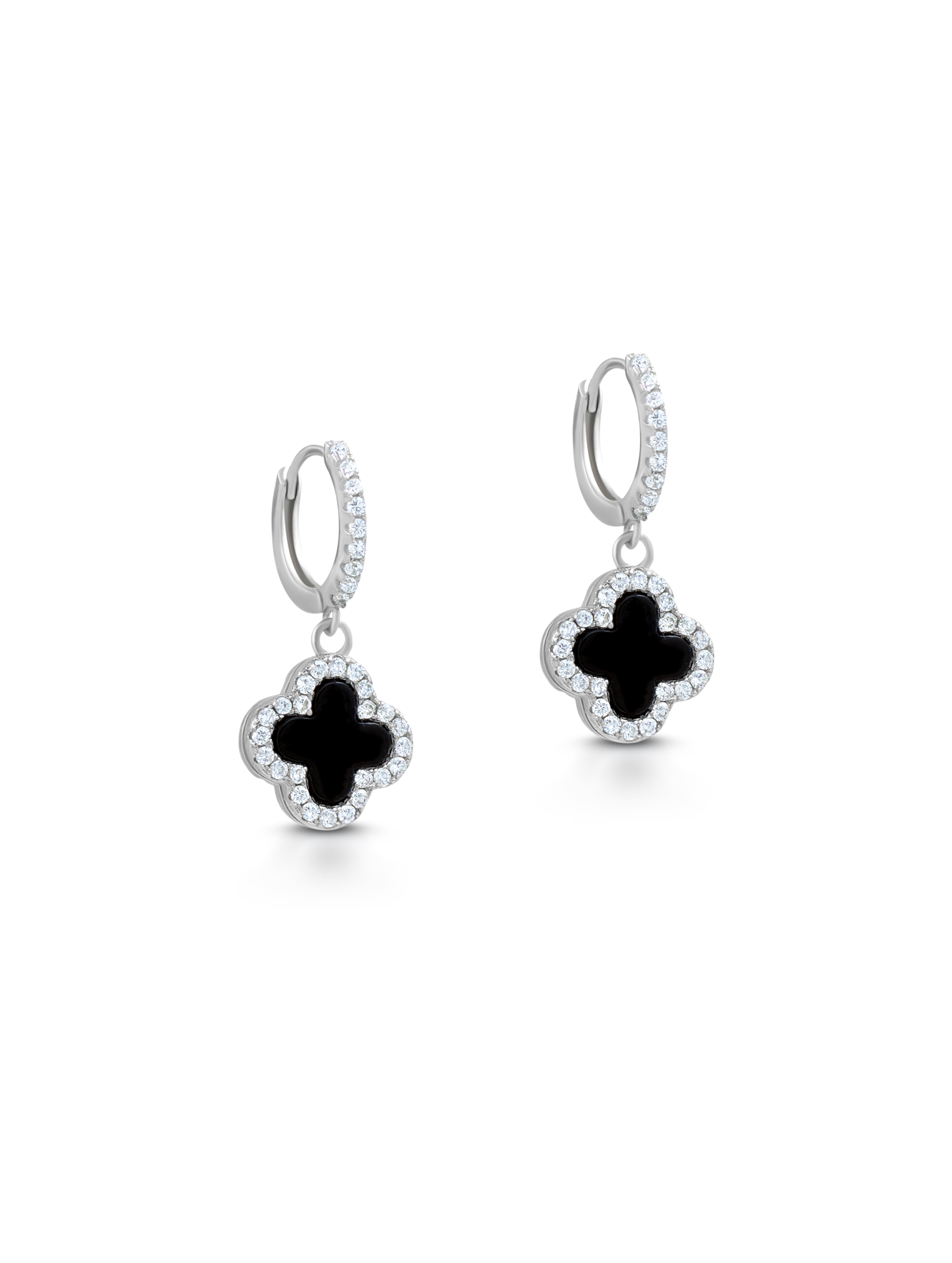 Reversible Black Onyx Clover Huggie Earrings