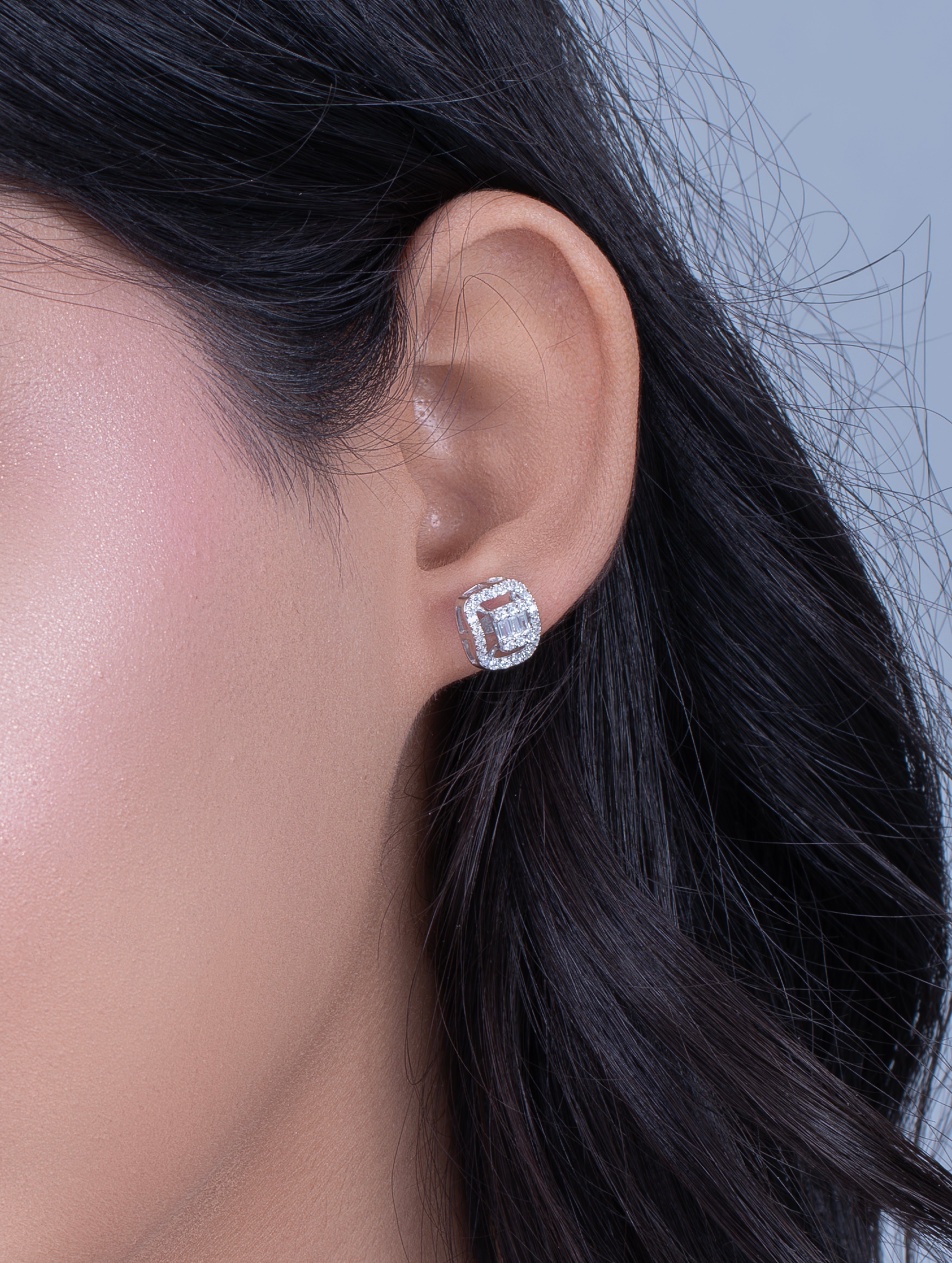 Silver Square Cluster Stud Earrings