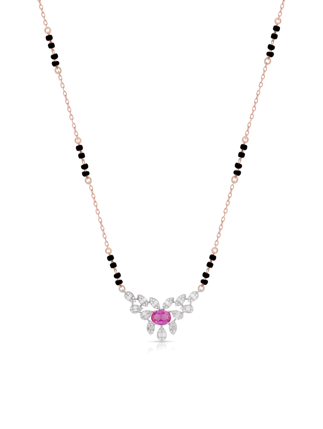 Magenta Stone & Black Beads Gold-Tone Mangalsutra Necklace