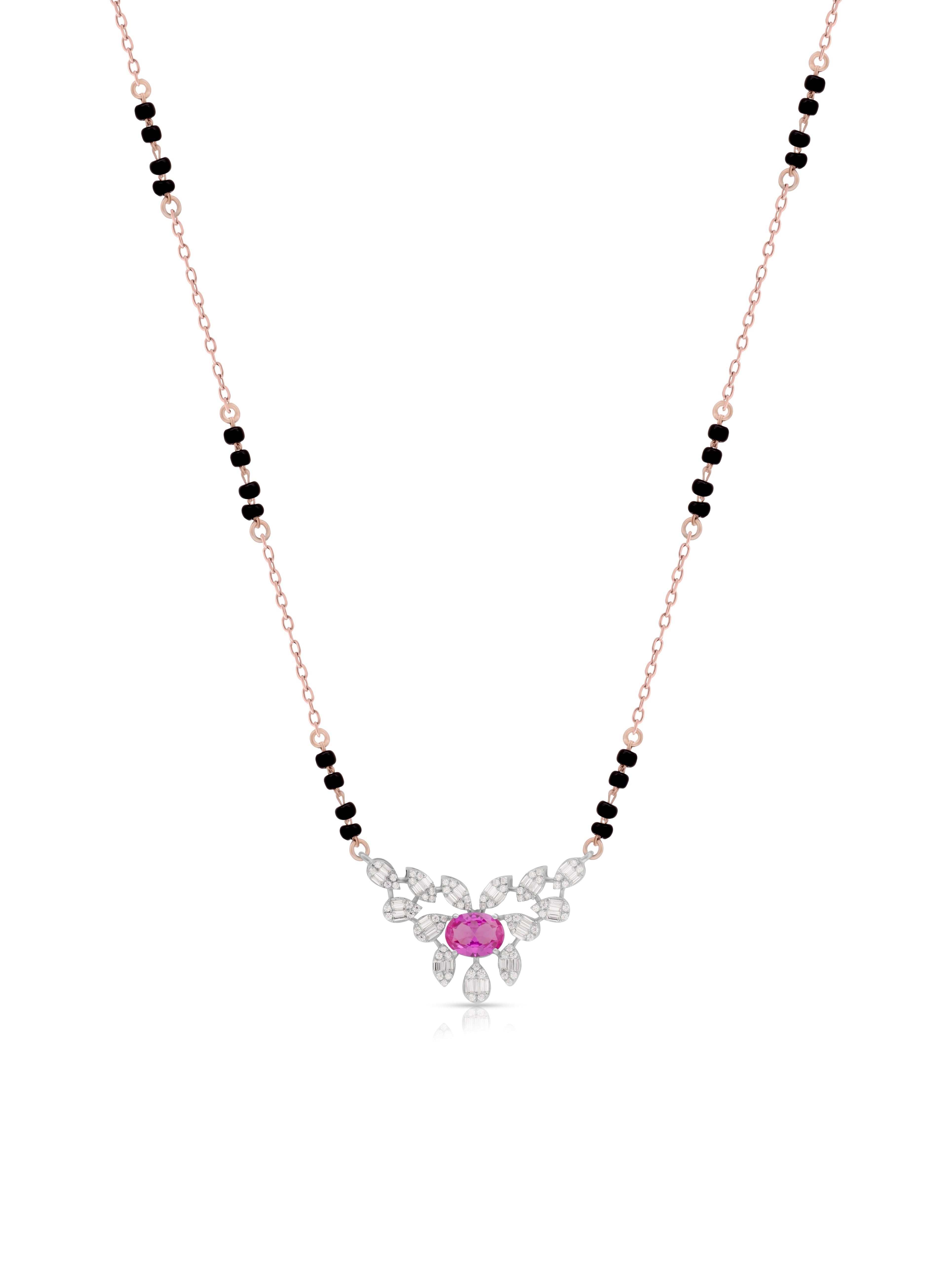 Magenta Stone & Black Beads Gold-Tone Mangalsutra Necklace