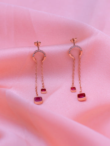 Red Square Stone Dangling Earrings