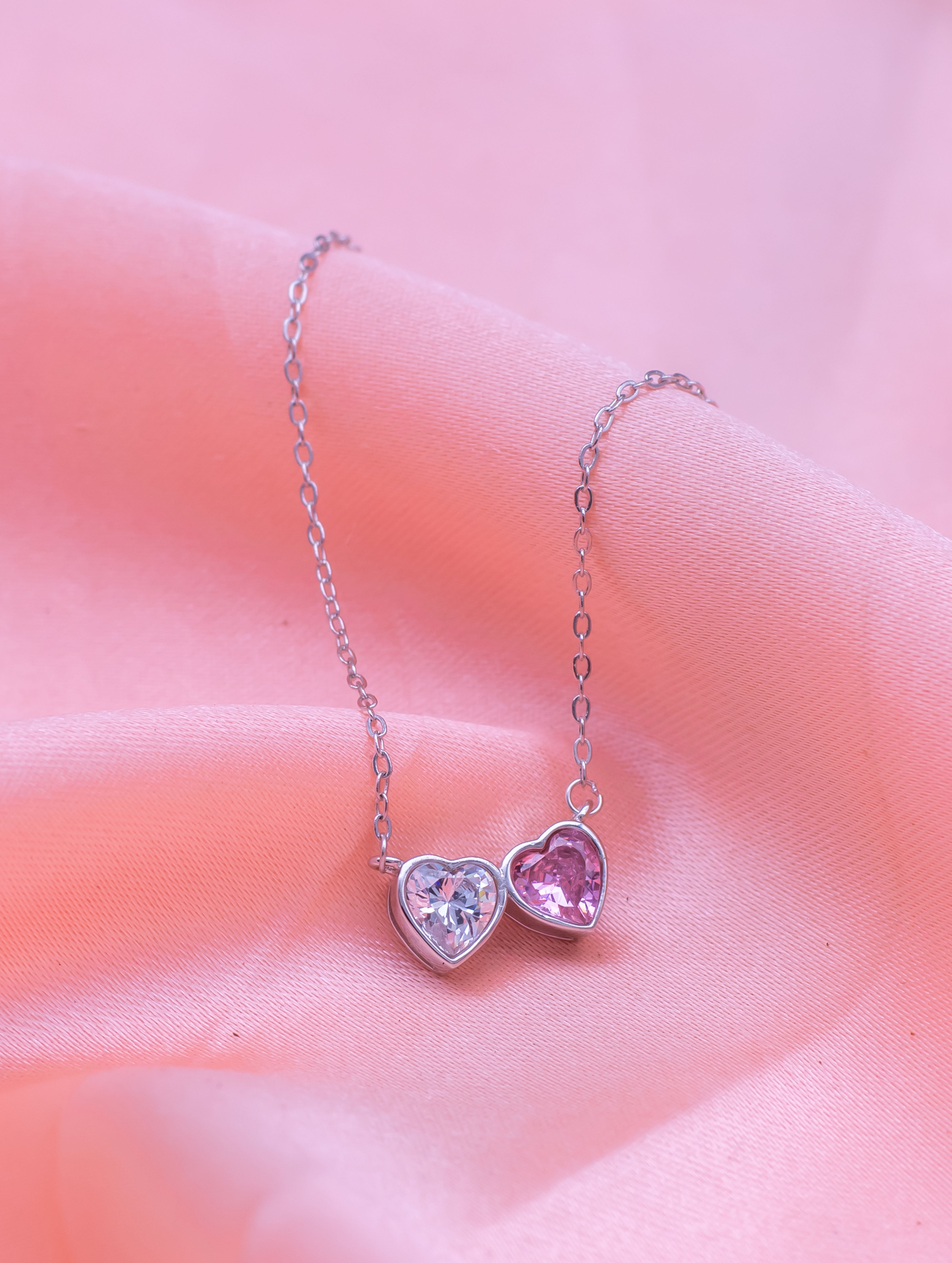 Silver Dual Heart Pendant Chain
