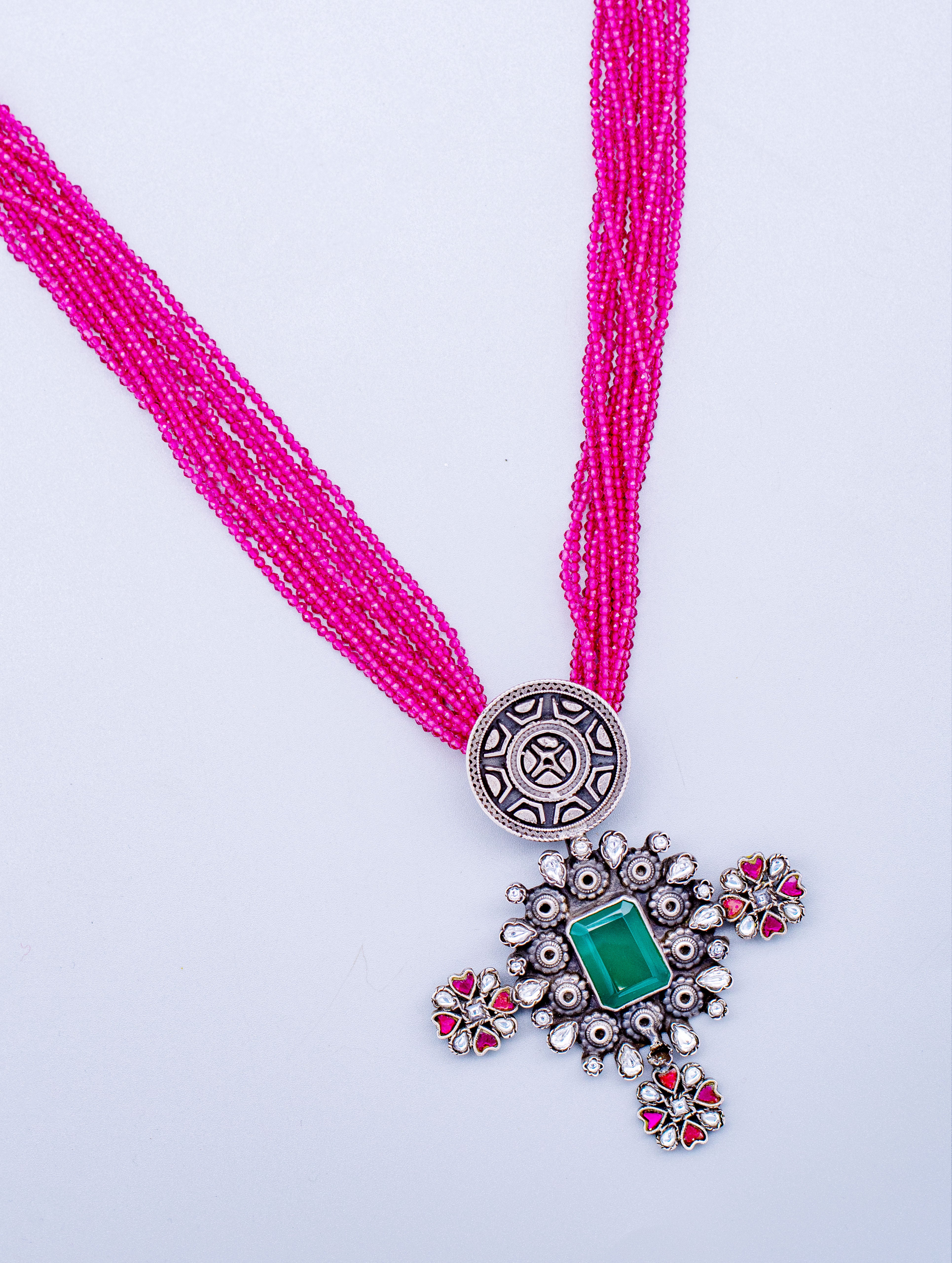 Meher Pink Bead Cross Necklace