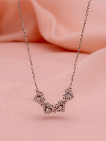 Heart Cluster Silver Necklace with Swarovski Zircon