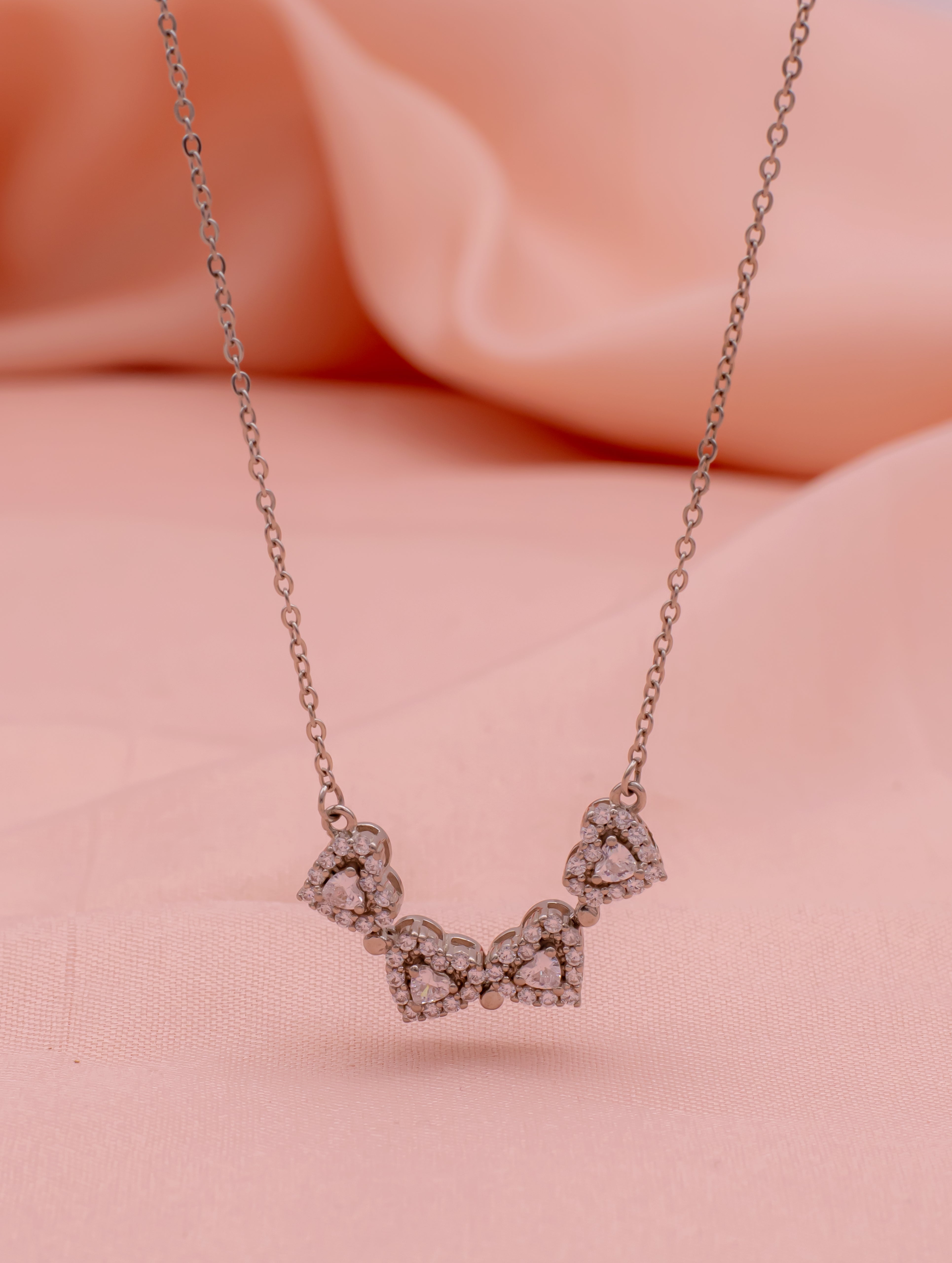 Heart Cluster Silver Necklace with Swarovski Zircon