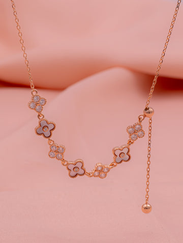 Pink Enamel & Swarovski Floral Silver Necklace