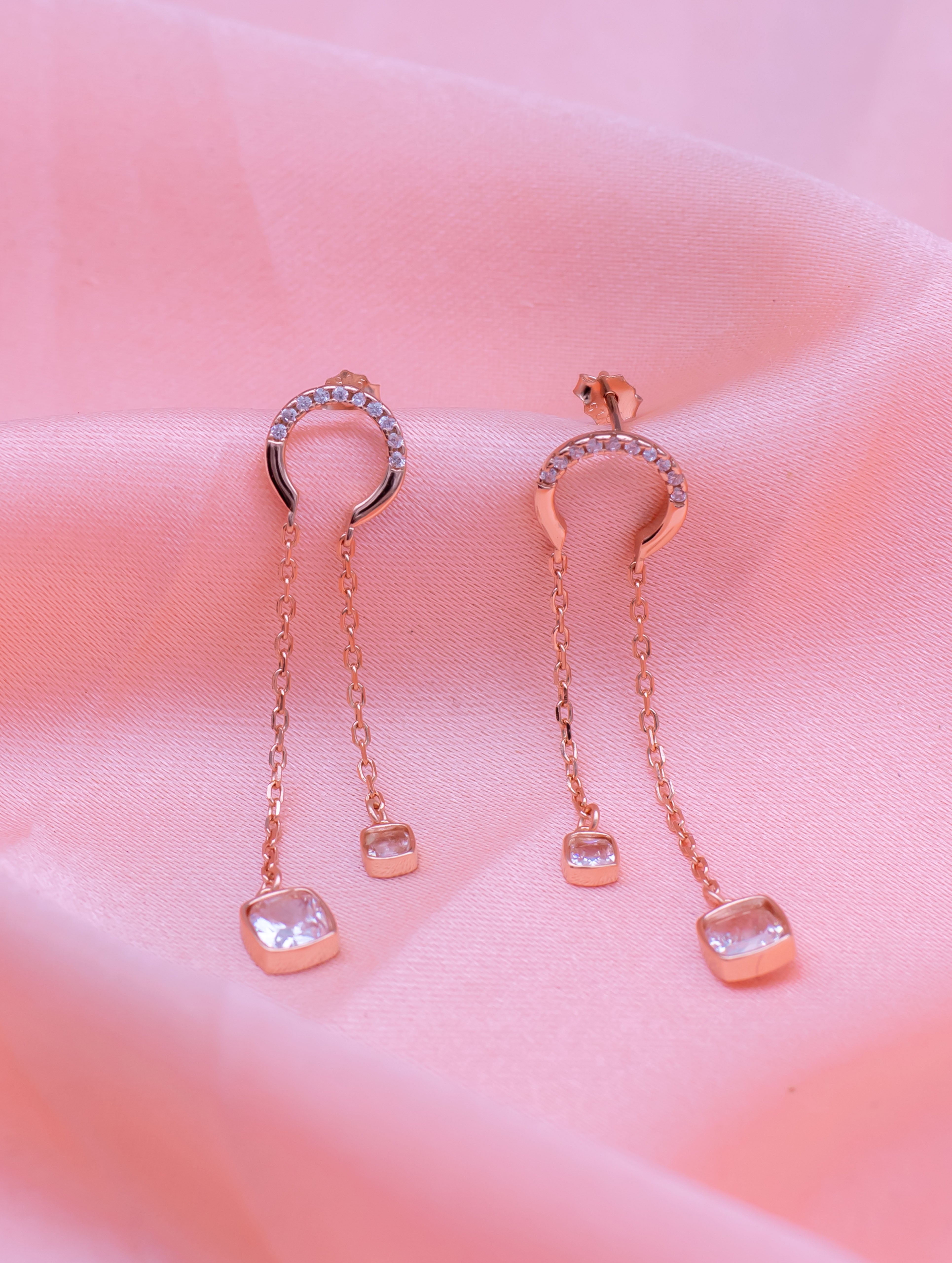 White Square Stone Dangling Earrings