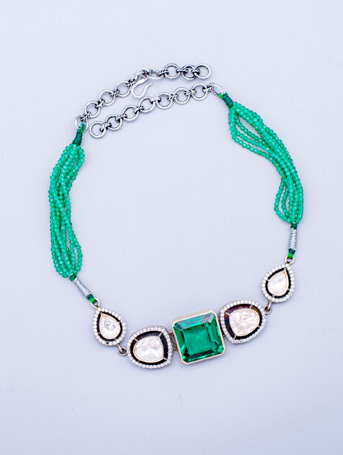 Moissanite & Emerald Necklace & Earring Set