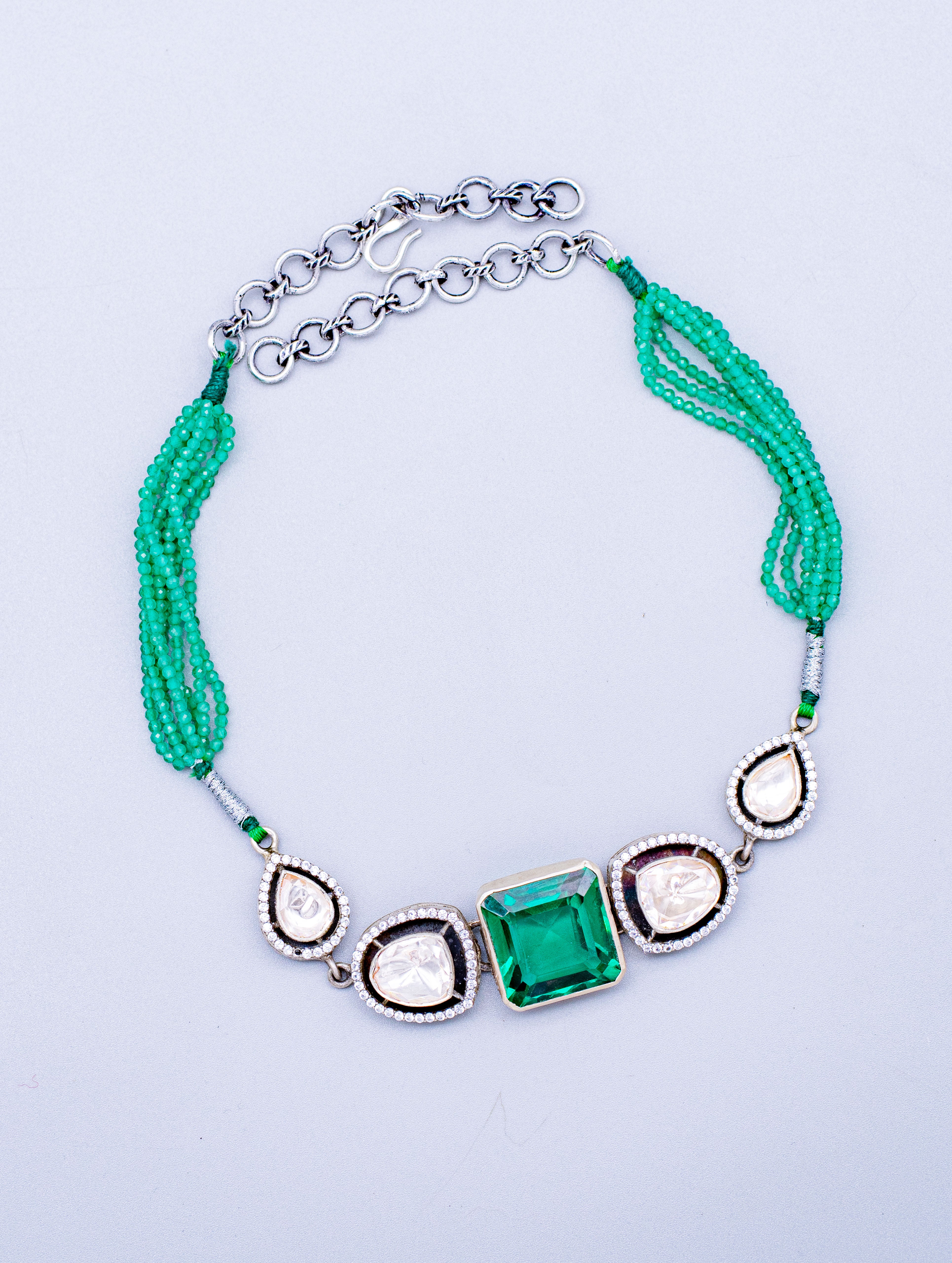 Moissanite & Emerald Necklace & Earring Set