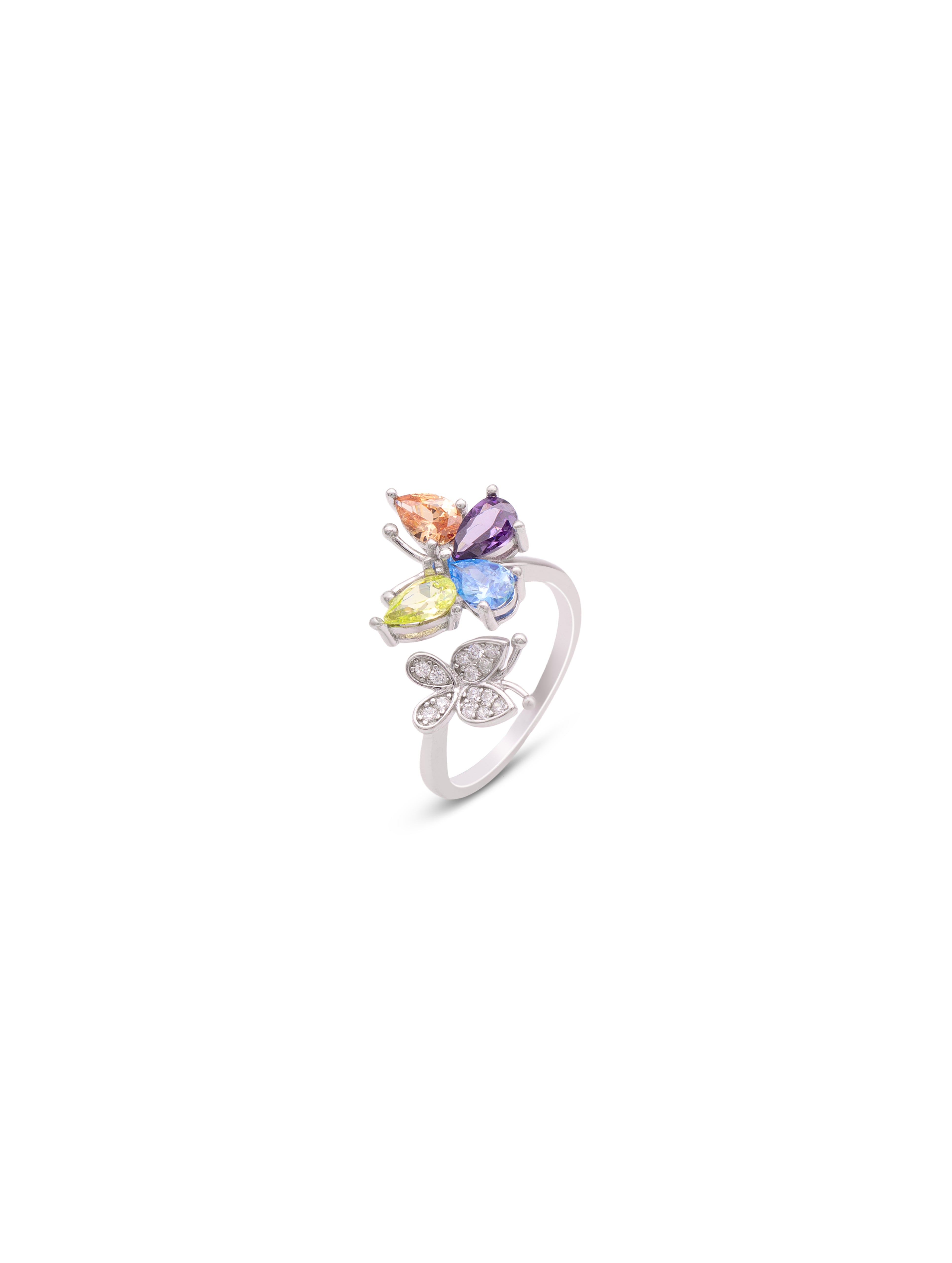 Dual Stone Silver Ring with Swarovski Zircon
