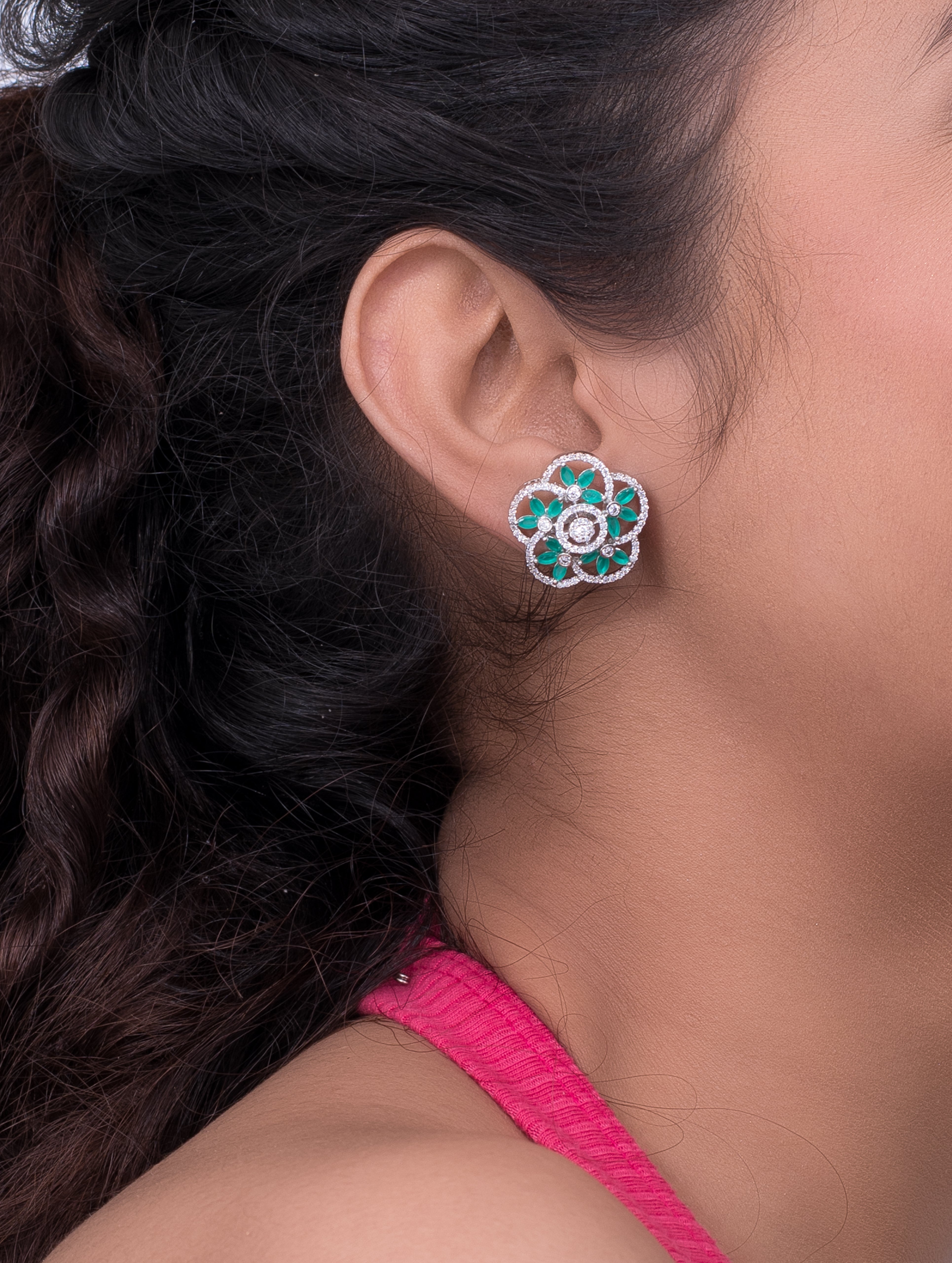 Green & White Flower Earrings