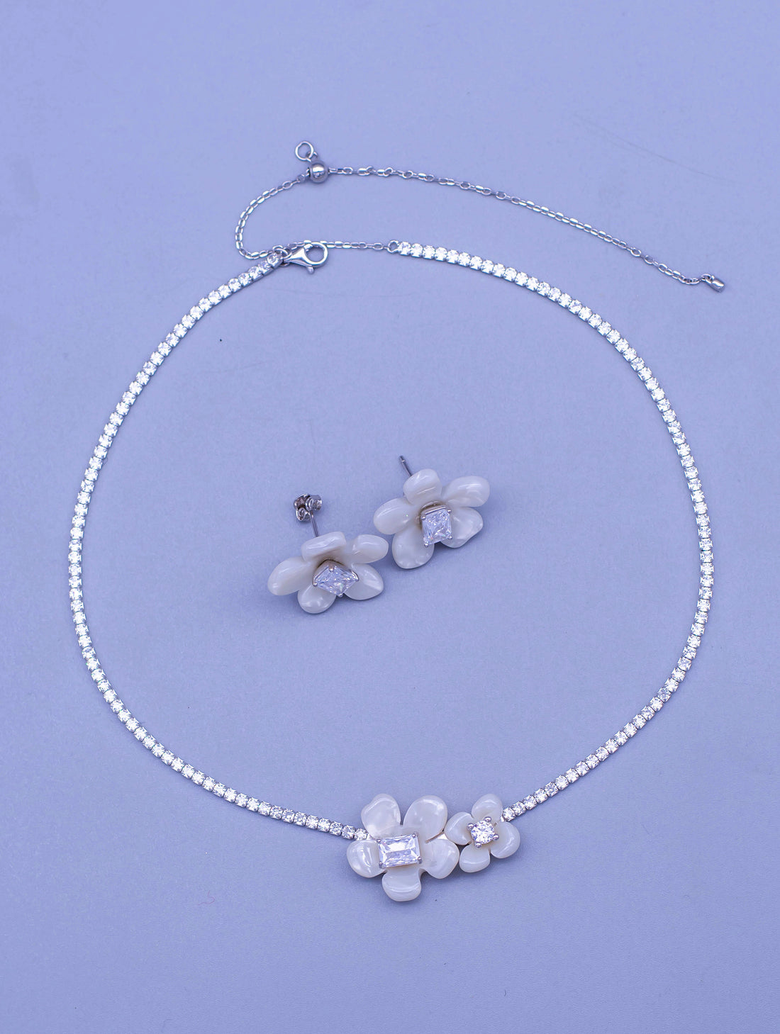 Floral Pendant Chain with Earrings