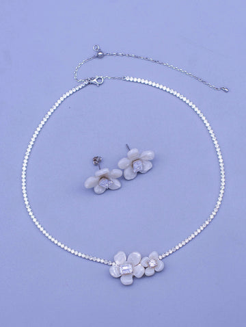 Floral Pendant Chain with Earrings