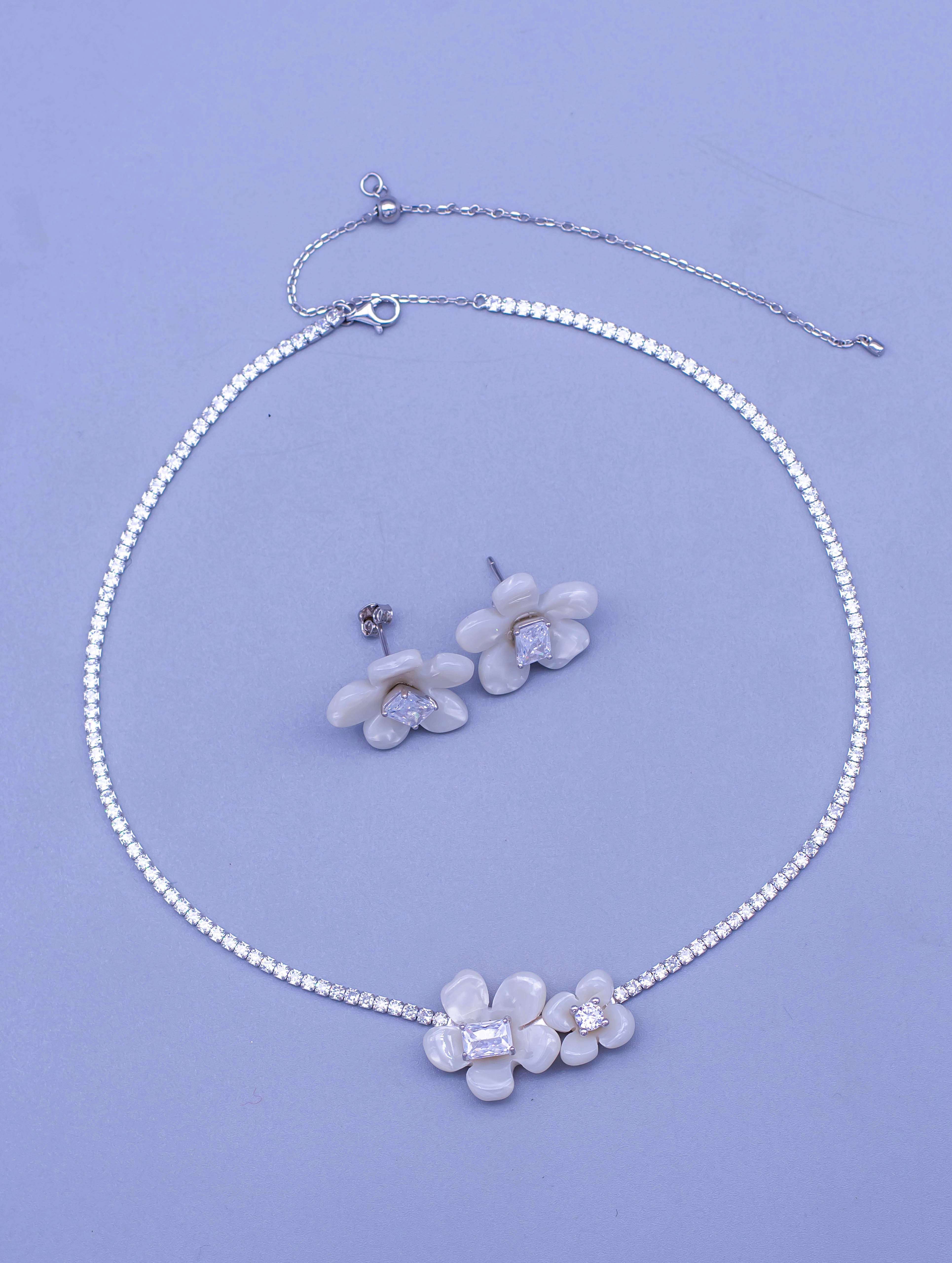 Floral Pendant Chain with Earrings