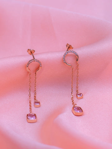 Pink Square Stone Dangling Earrings