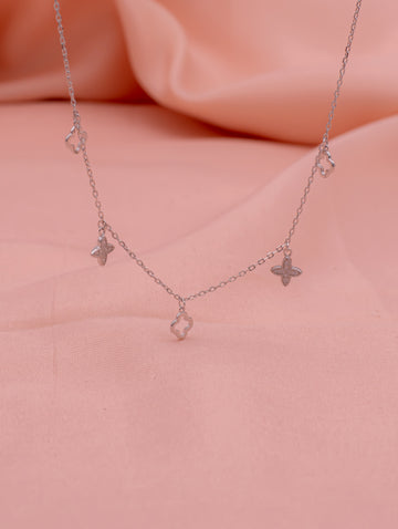 Clover Charm Silver Necklace with Swarovski Zircon