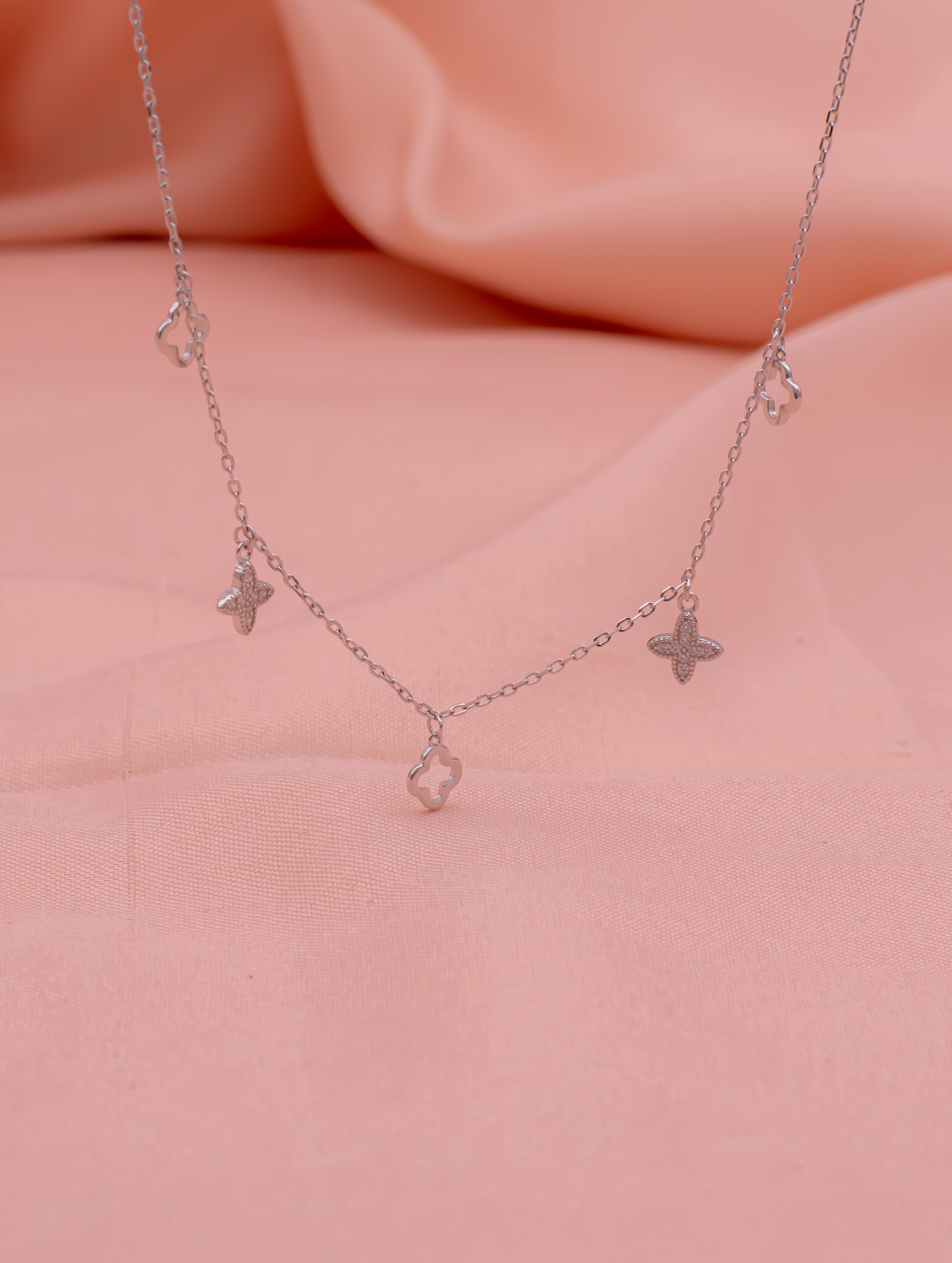 Clover Charm Silver Necklace with Swarovski Zircon