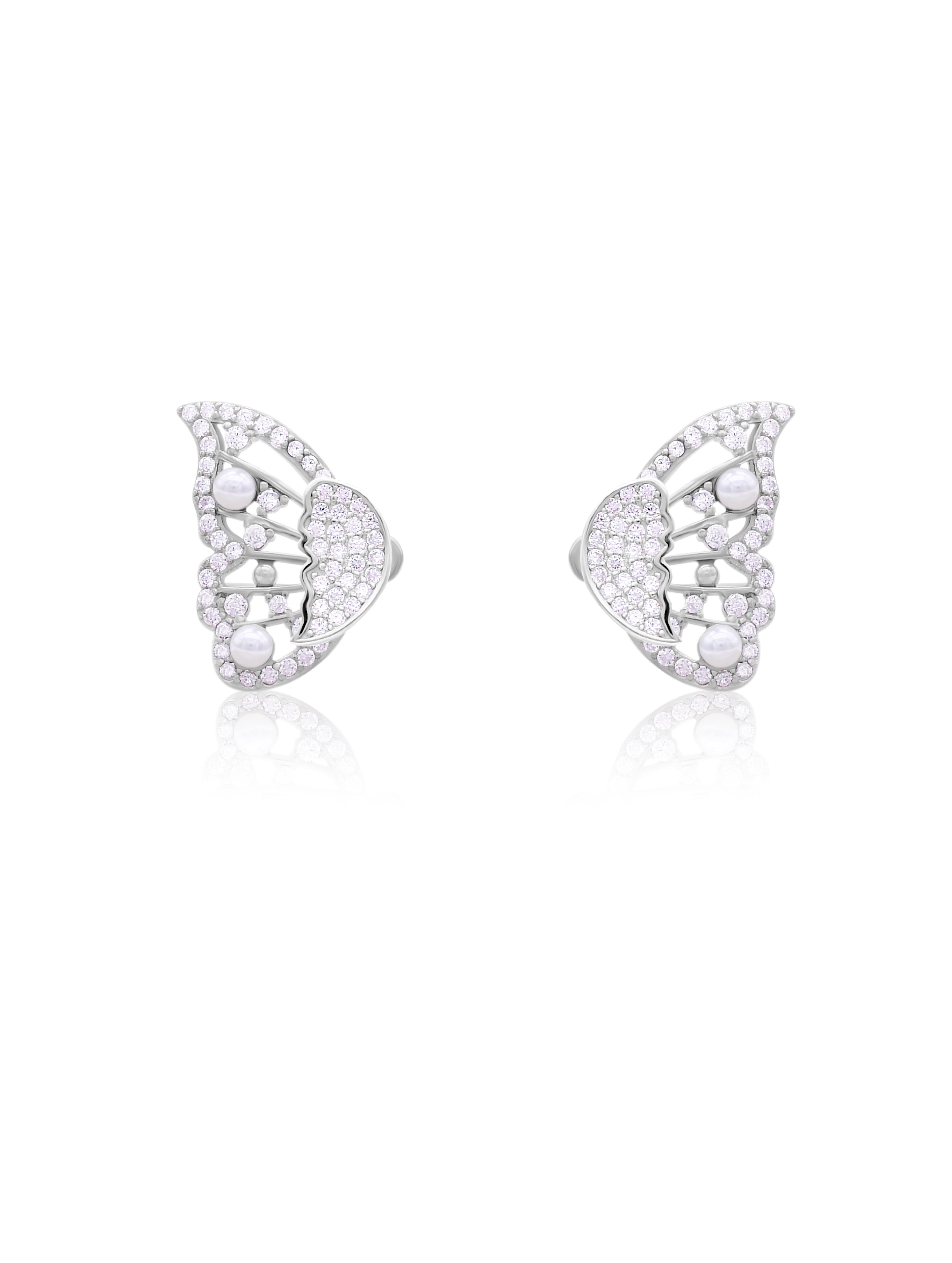 Tiny Flutter Swarovski Zircon & Pearl Earrings
