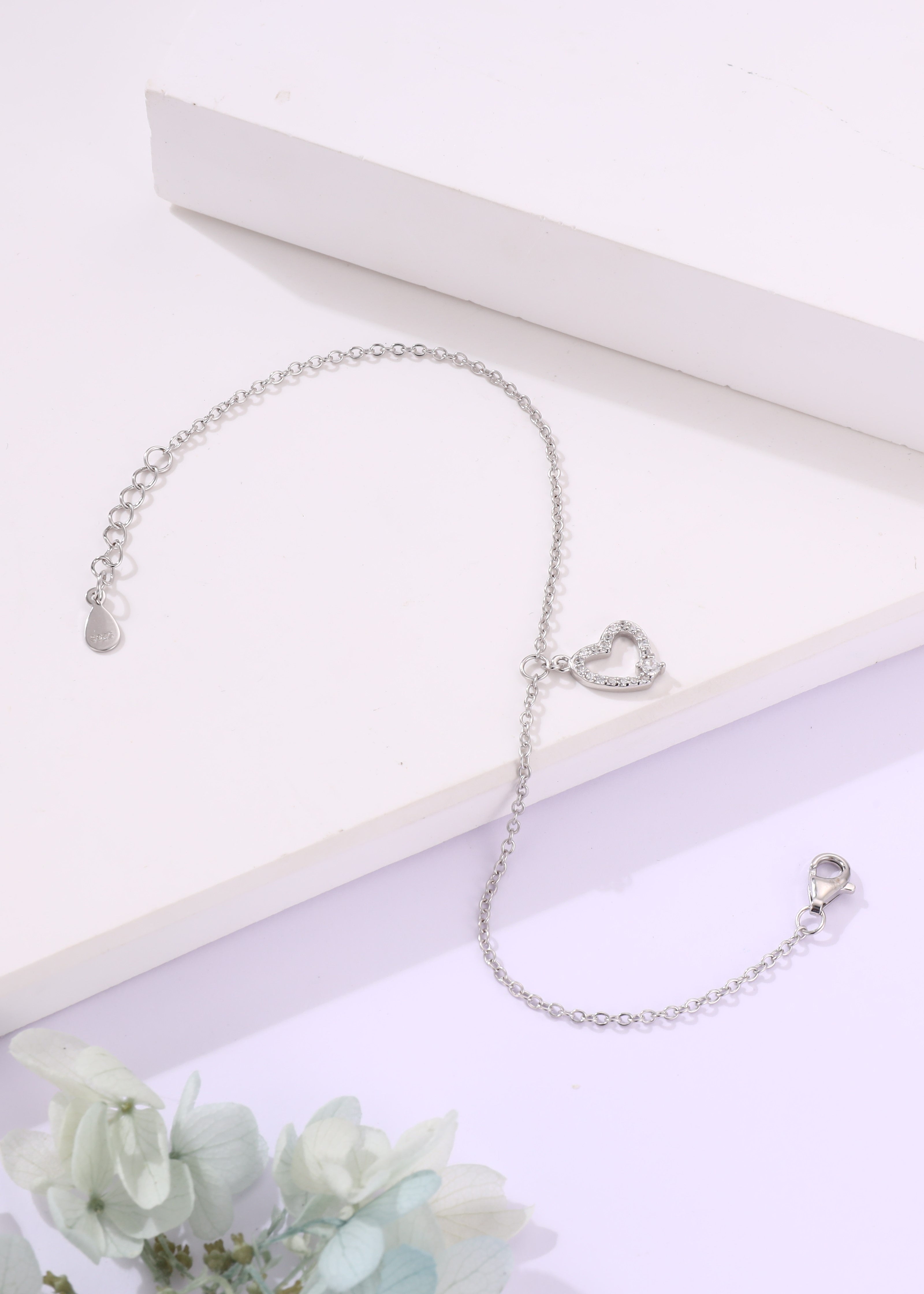Heart Charm Silver Chain Bracelet