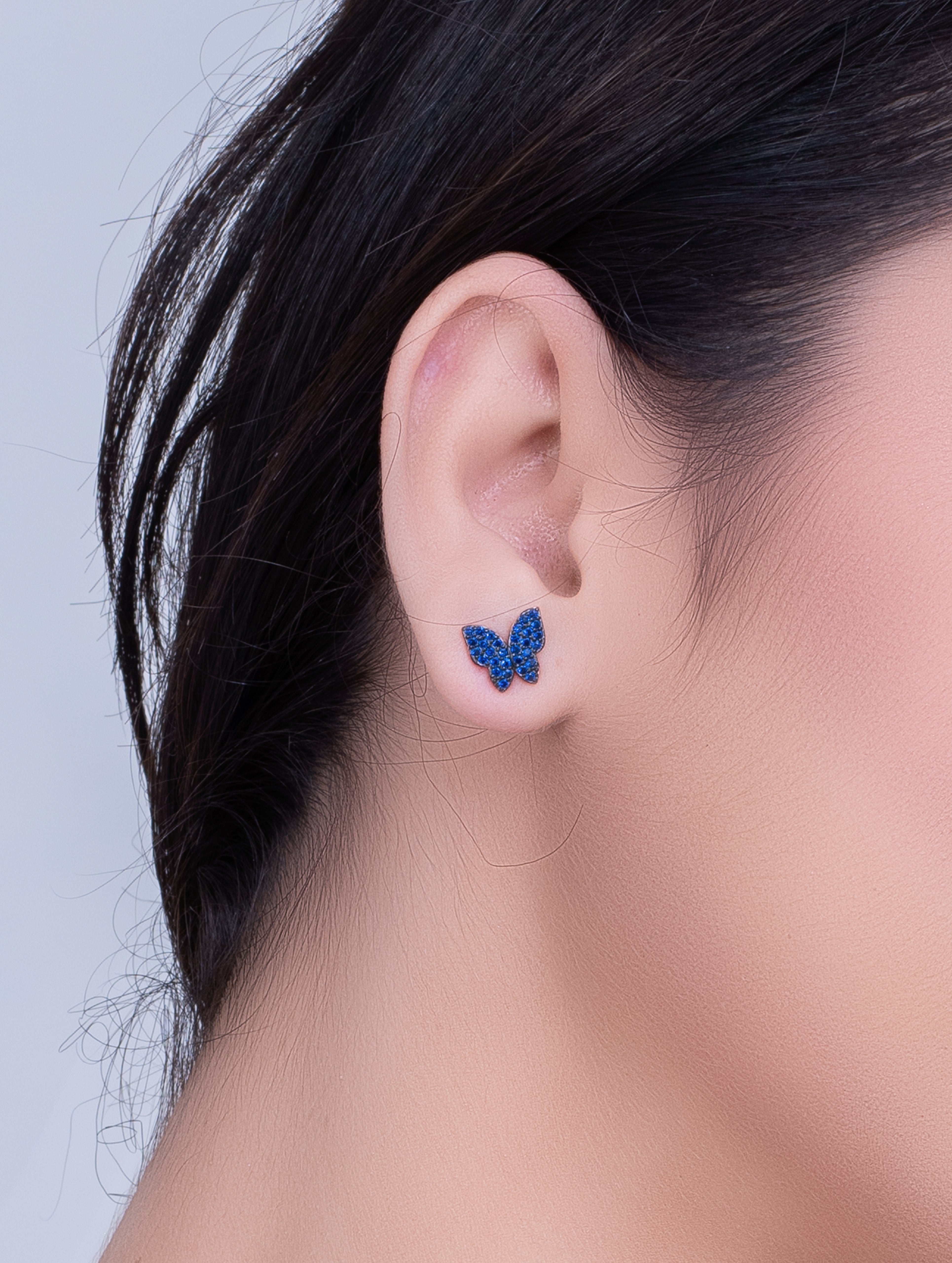 Rose Gold Blue Butterfly Earrings