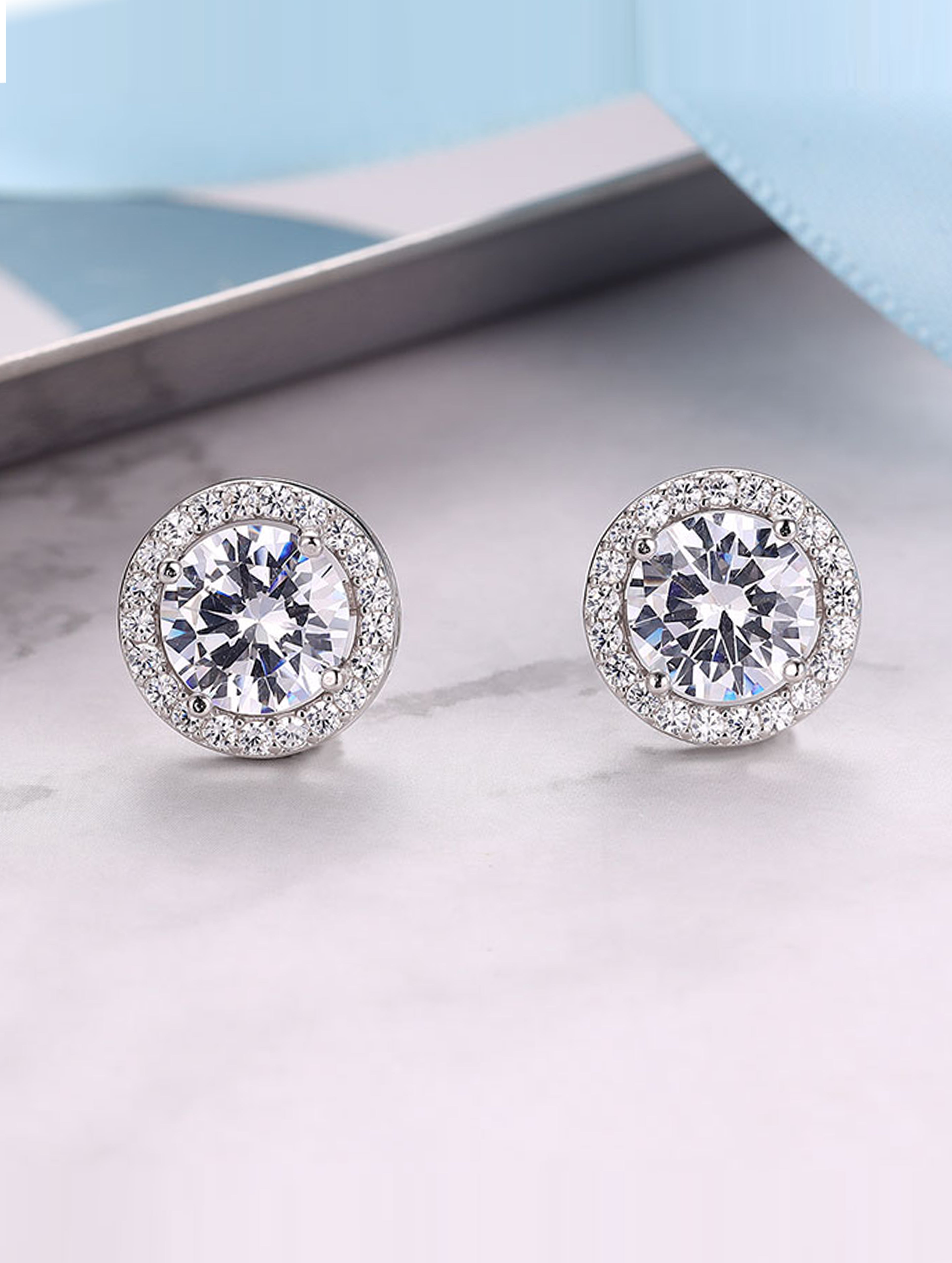 Solitaire Zircon Silver Earrings