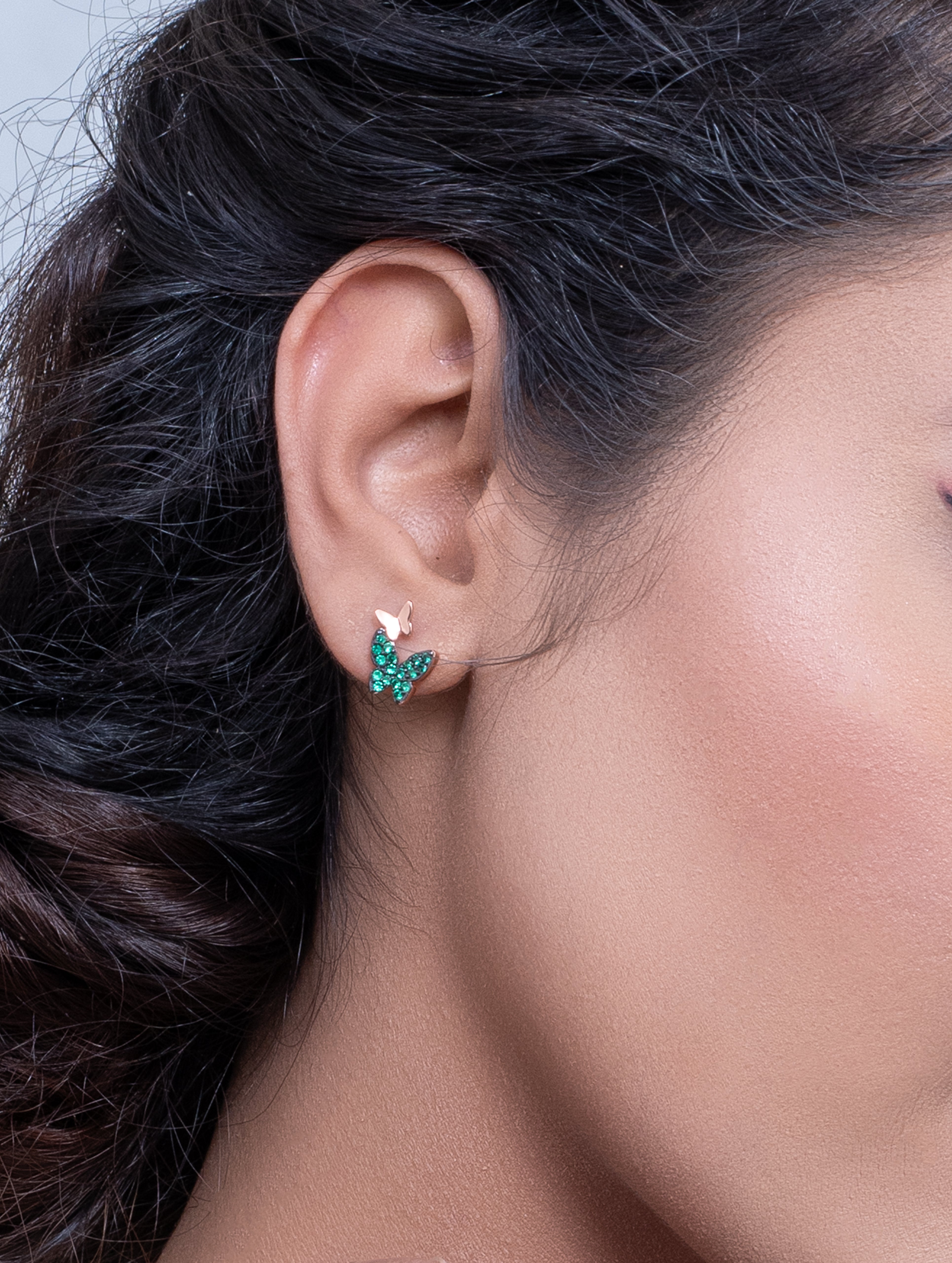 Rose Gold Green Butterfly Earrings