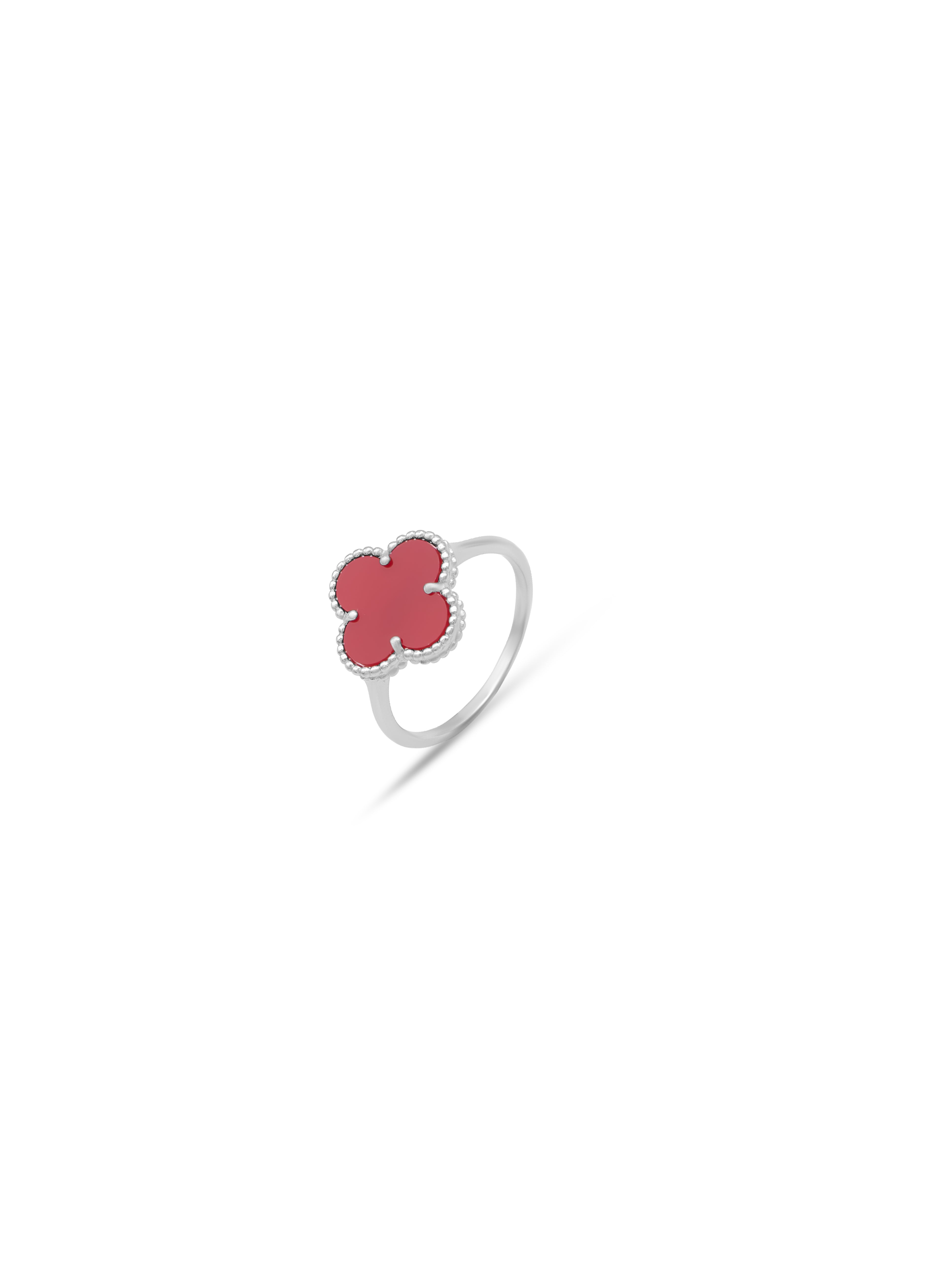 Red Enamel Four-Leaf Clover Ring