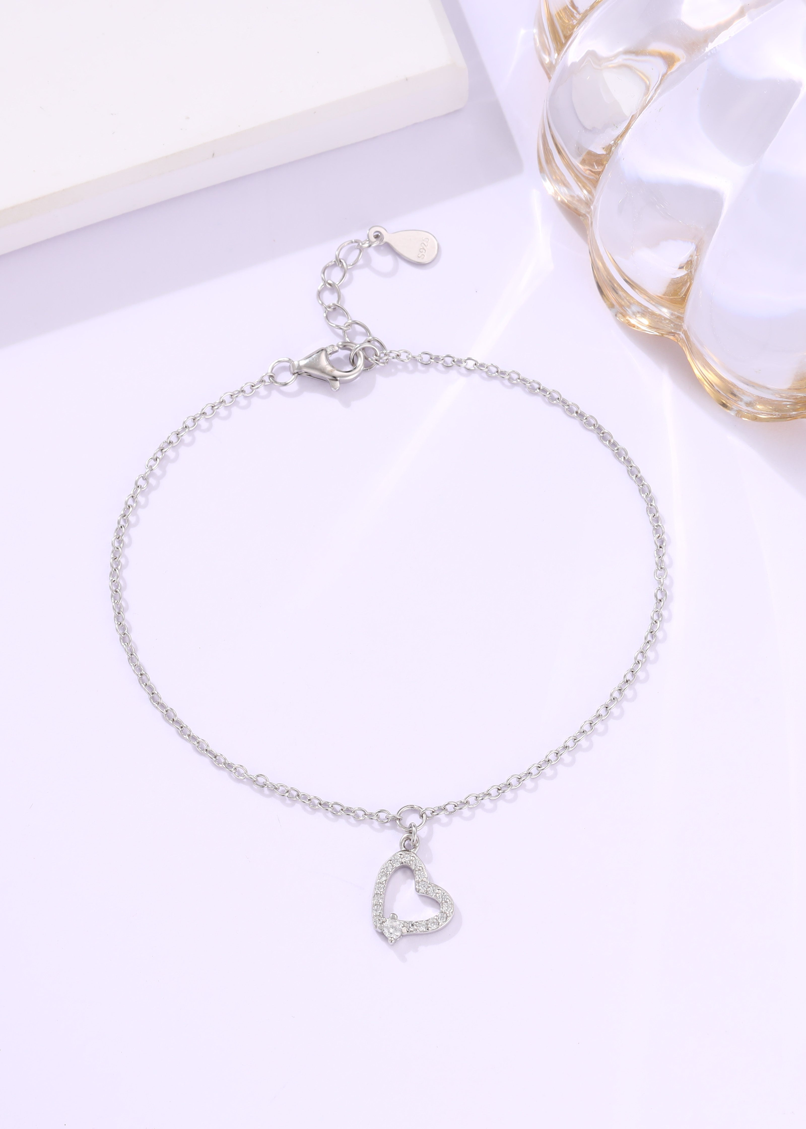 Heart Charm Silver Chain Bracelet