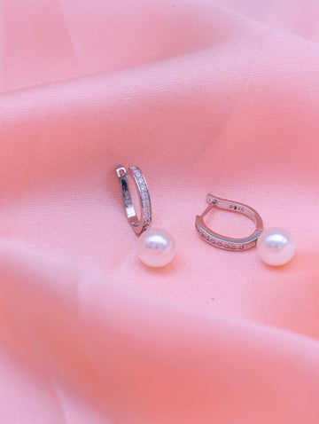 Pearl Drop Hoop Earrings