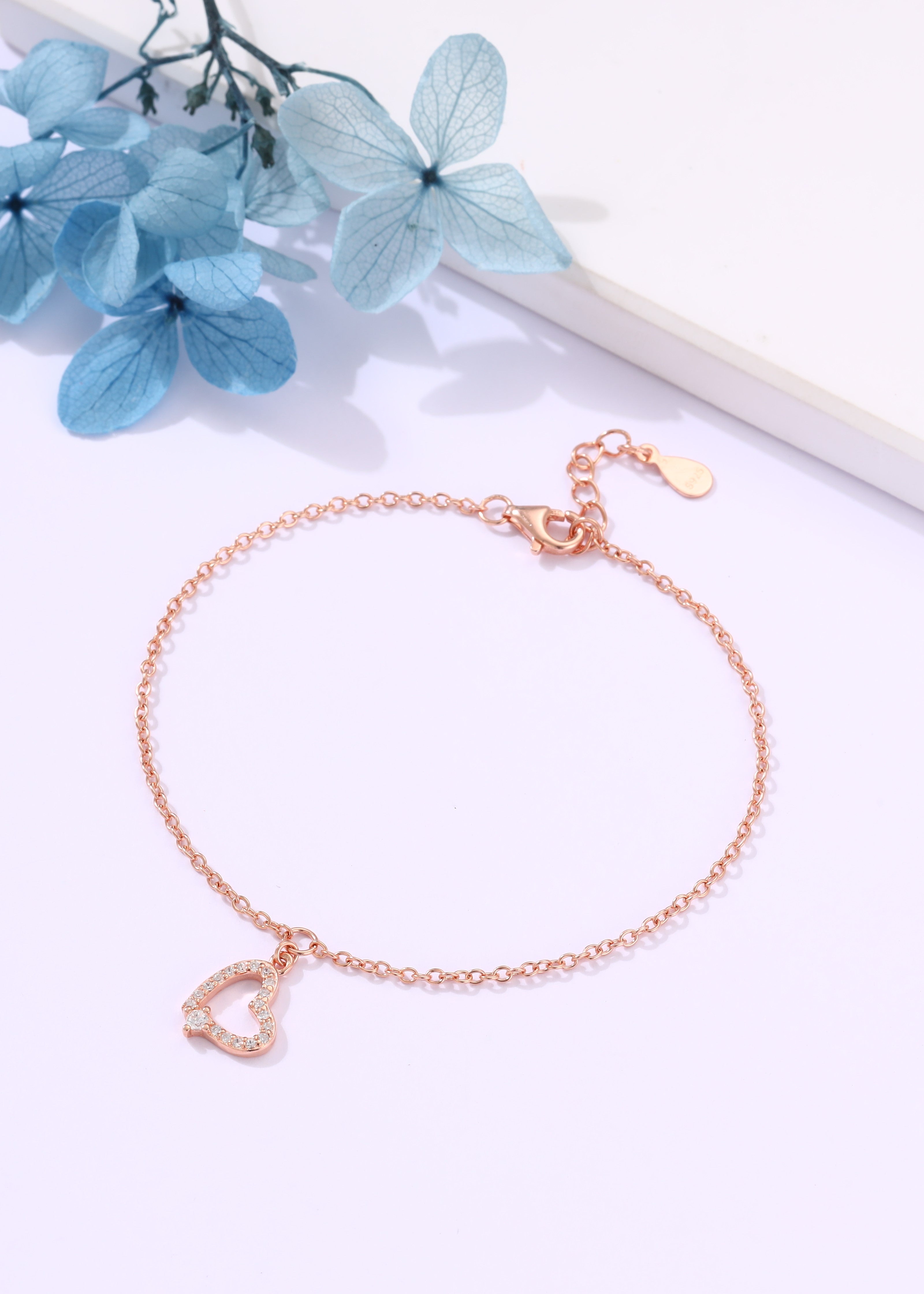 Heart Charm Silver Chain Bracelet